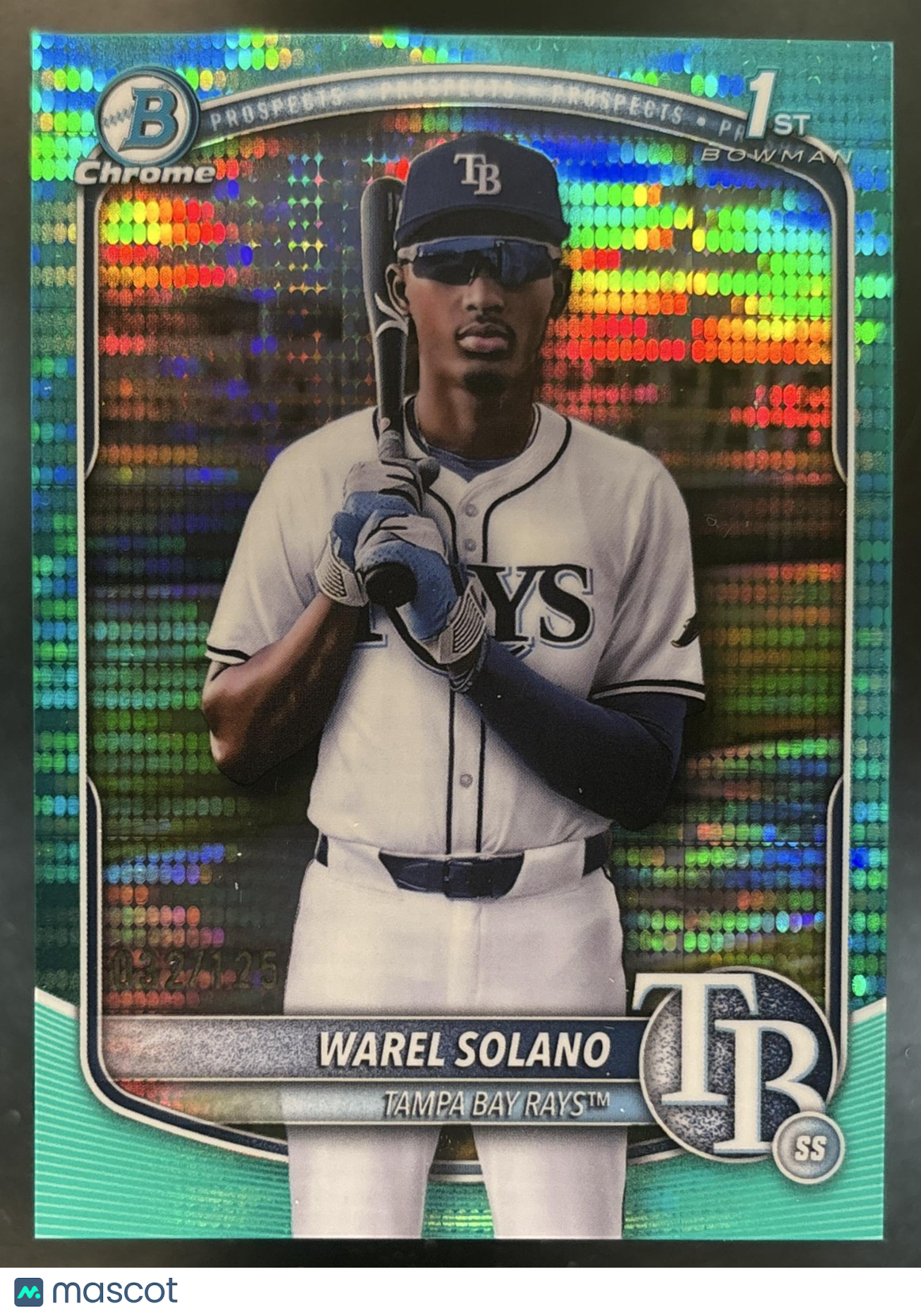 2025 Bowman Chrome Warel Solano Aqua Pulsar /125 #BCP-225 1st Prospect Rays