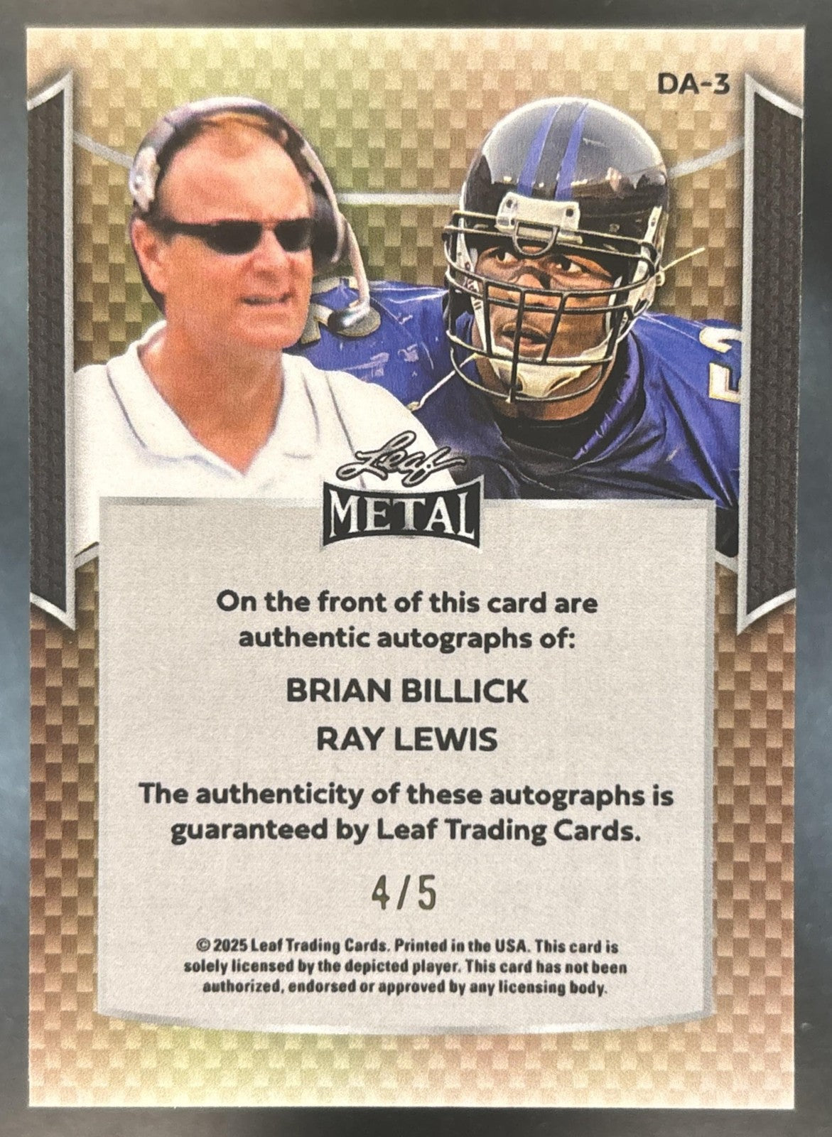 2025 Leaf Metal Brian Billick Ray Lewis Dual Auto Pulsar Silver /5 #DA-3