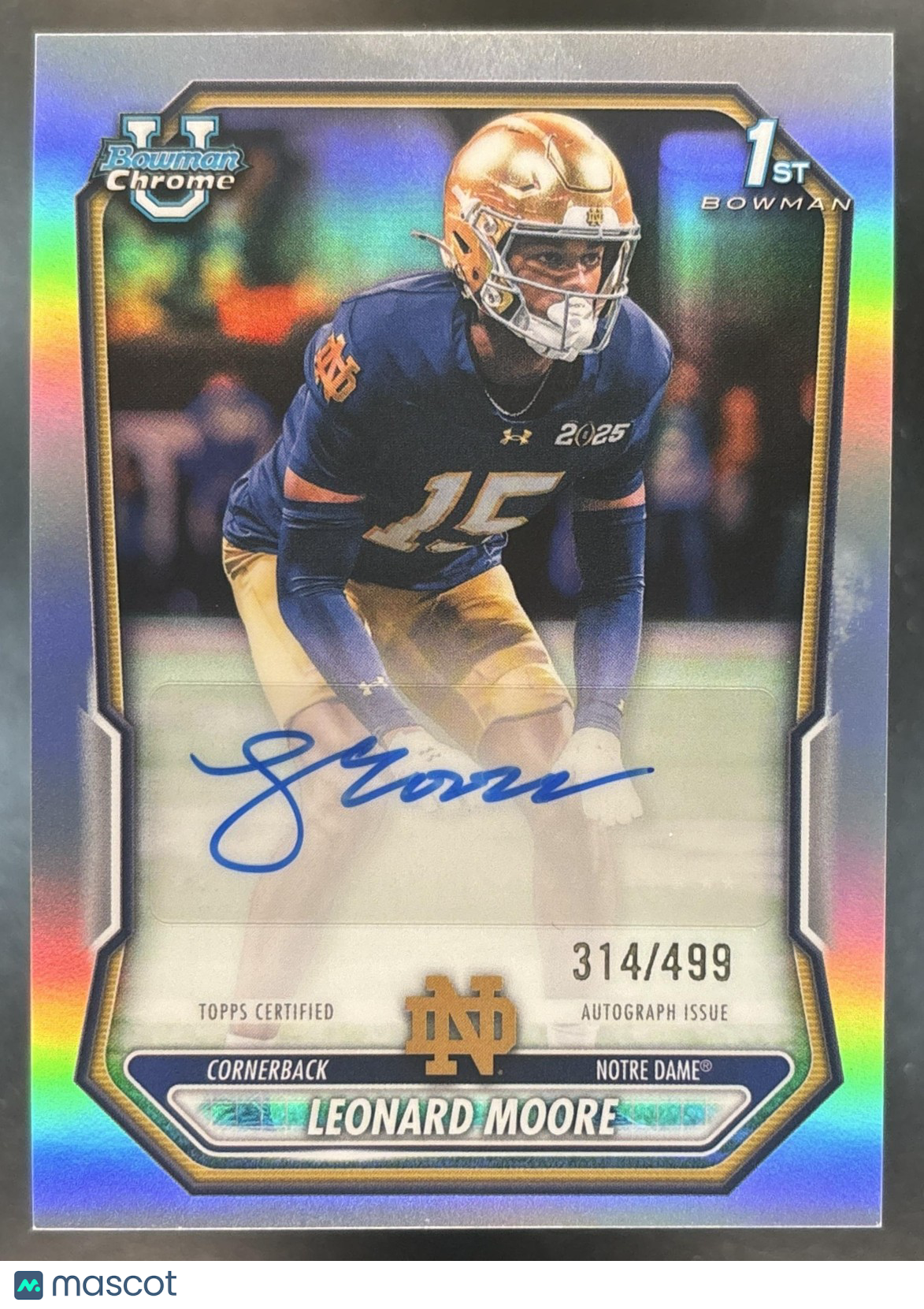 2026 Bowman Leonard Moore Chrome Auto Refractor /499 1st Prospect