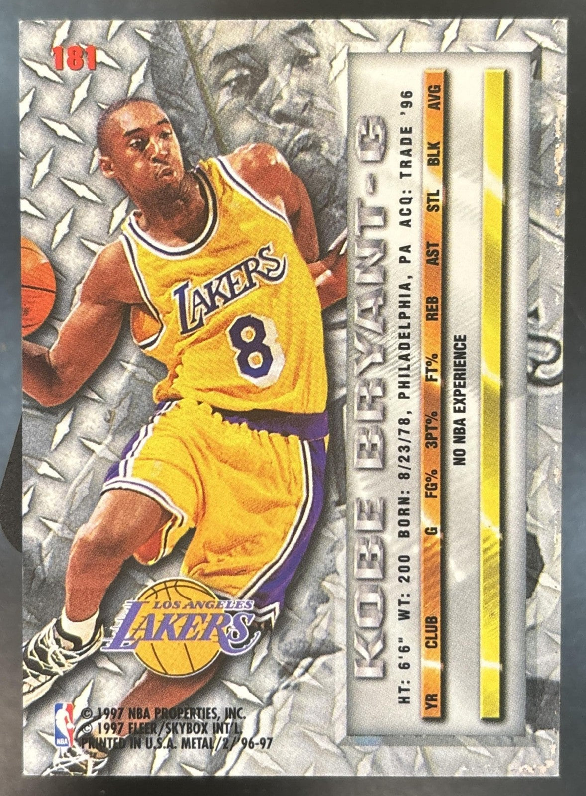 1996-97 Skybox Metal Kobe Bryant #181 RC Los Angeles Lakers