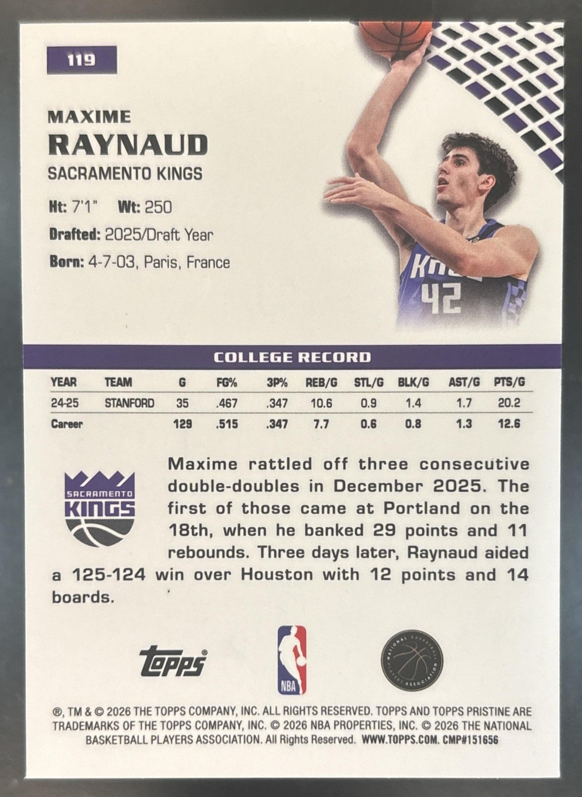 2025-26 Topps Pristine Maxime Raynaud Lavender Refractor /125 #119 RC Kings