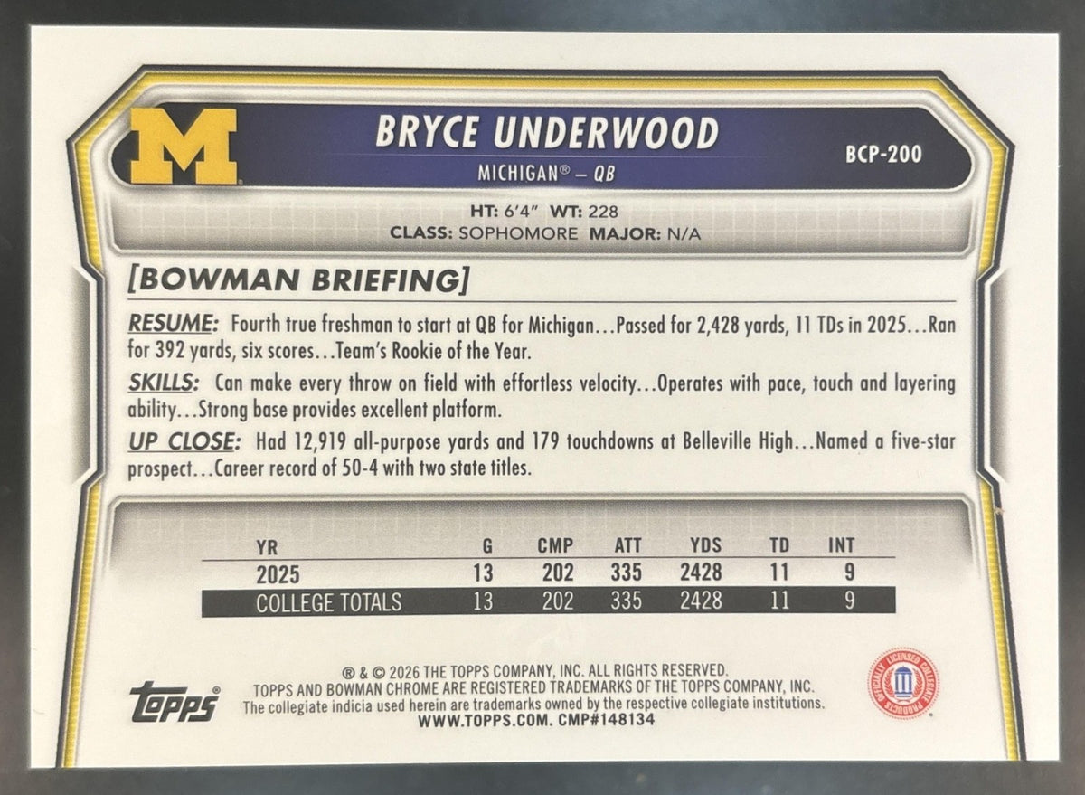 2026 Bowman Bryce Underwood Chrome Prospects Orange Shimmer /25 #BCP-200