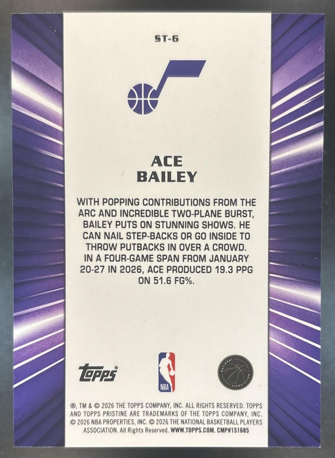 2025-26 Topps Pristine Ace Bailey Stacked #ST-6 RC Utah Jazz