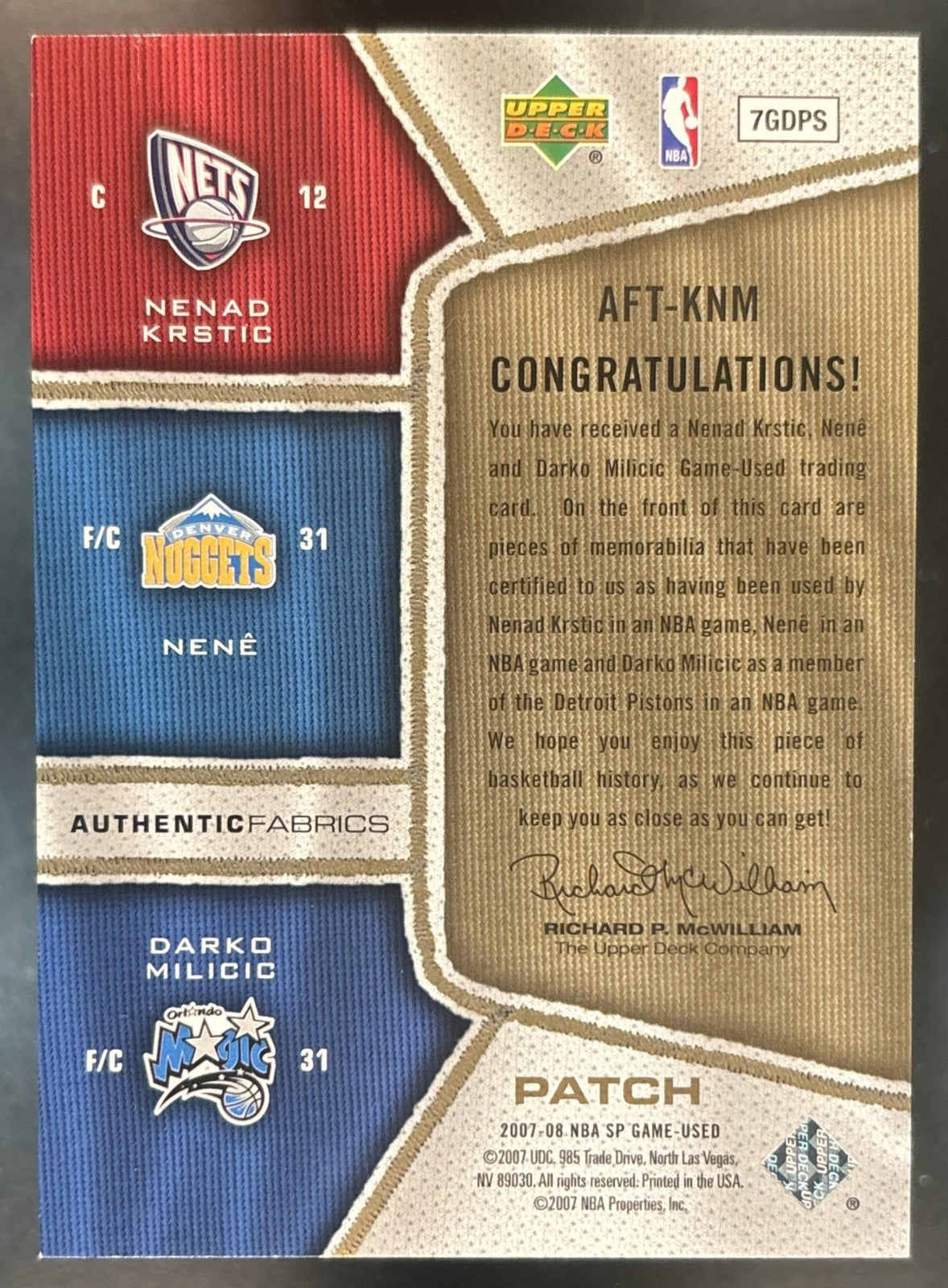 2007-08 SP Game Used Darko Milicic Nenad Krstic Nene Hilario Triple Patch 25/25