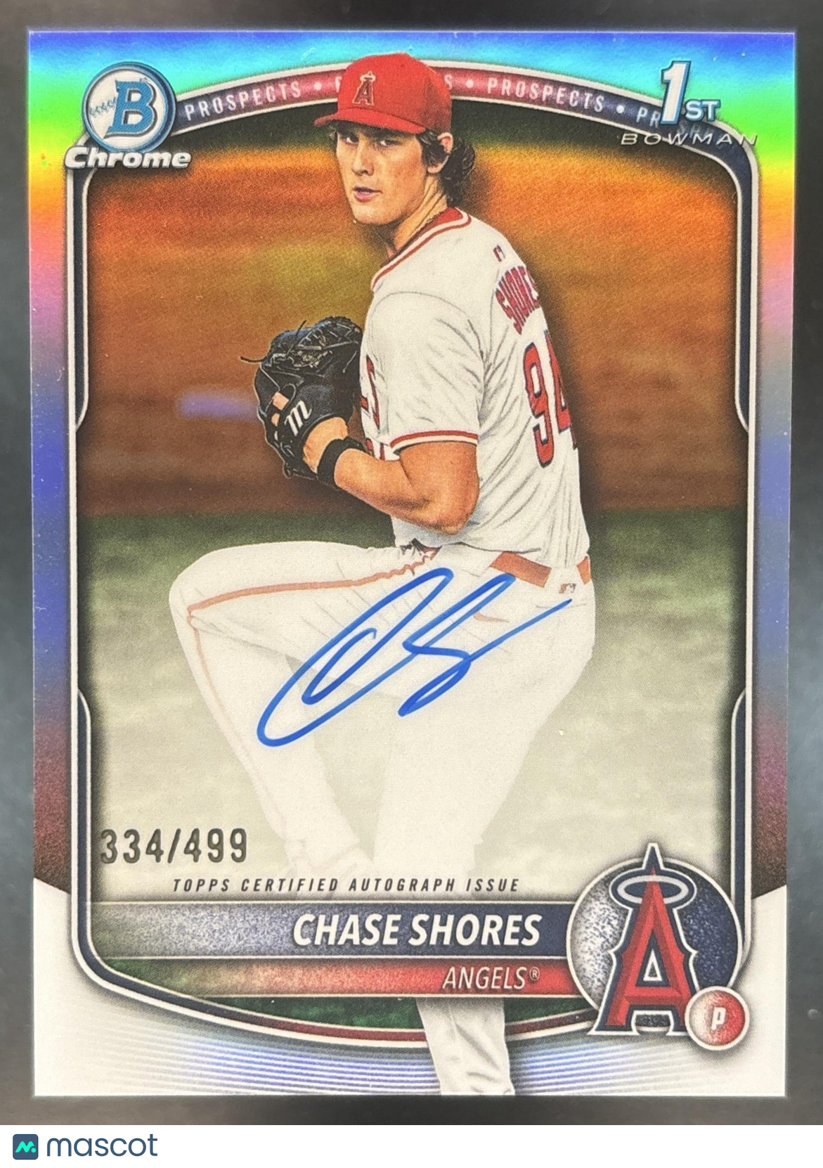 2025 Bowman Draft Chase Shores Chrome Auto Refractor /499 1st Prospect Angels