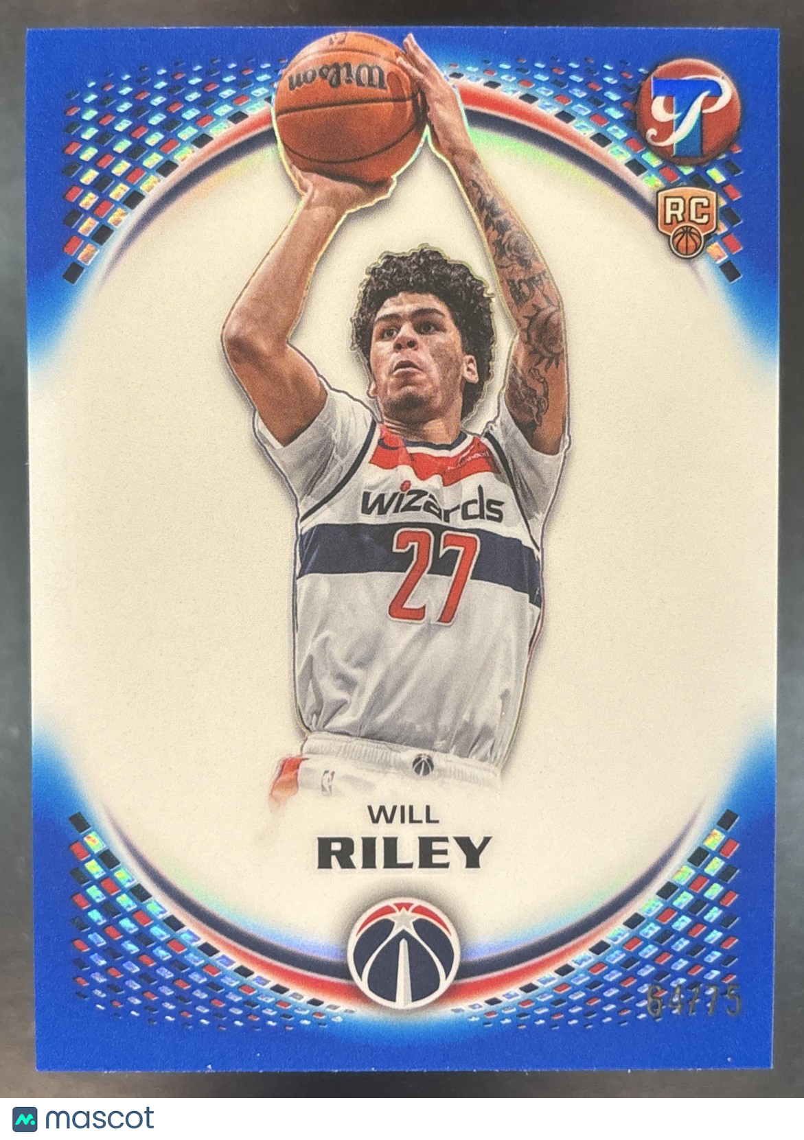 2025-26 Topps Pristine Will Riley Blue Refractor /75 #140 RC Washington Wizards