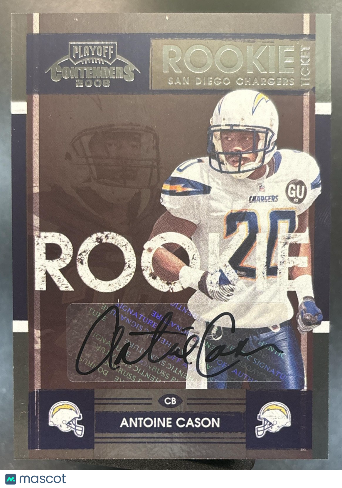 2008 Playoff Contenders Antoine Cason #106 RC Auto San Diego Chargers