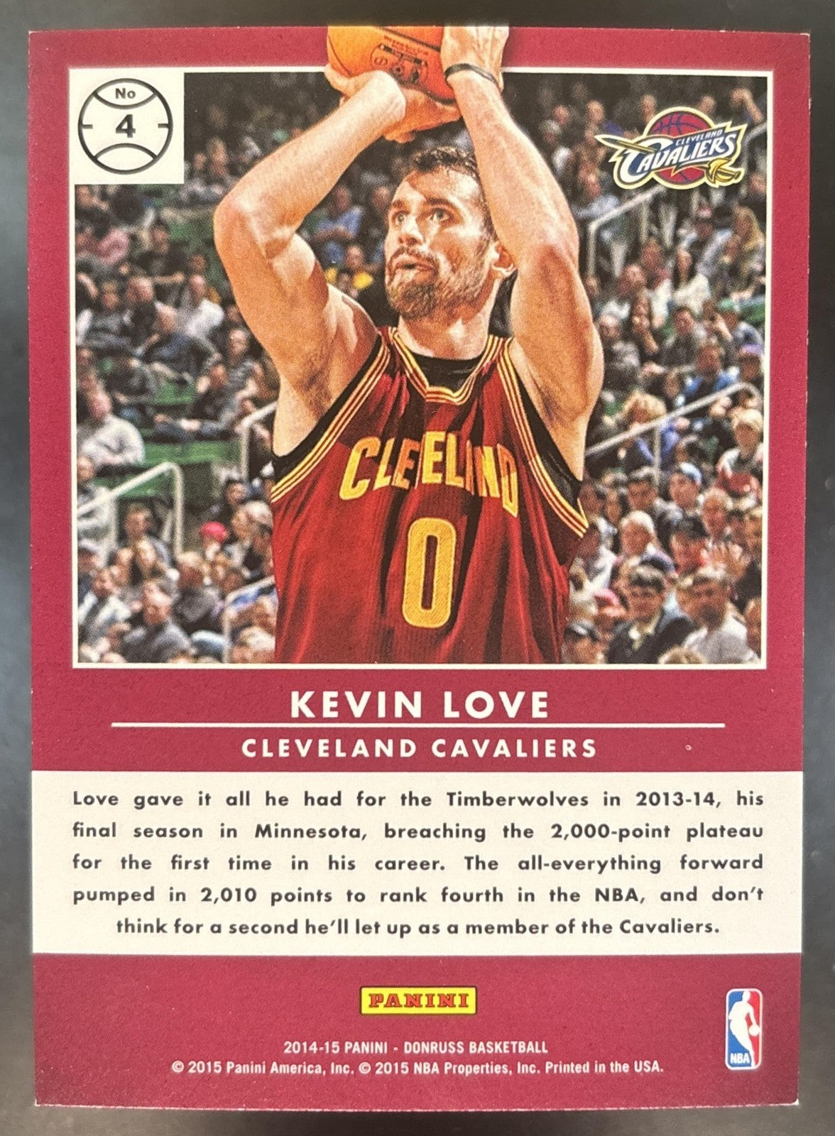 2014-15 Panini Donruss Kevin Love Production Line /261 #4 Cleveland Cavaliers