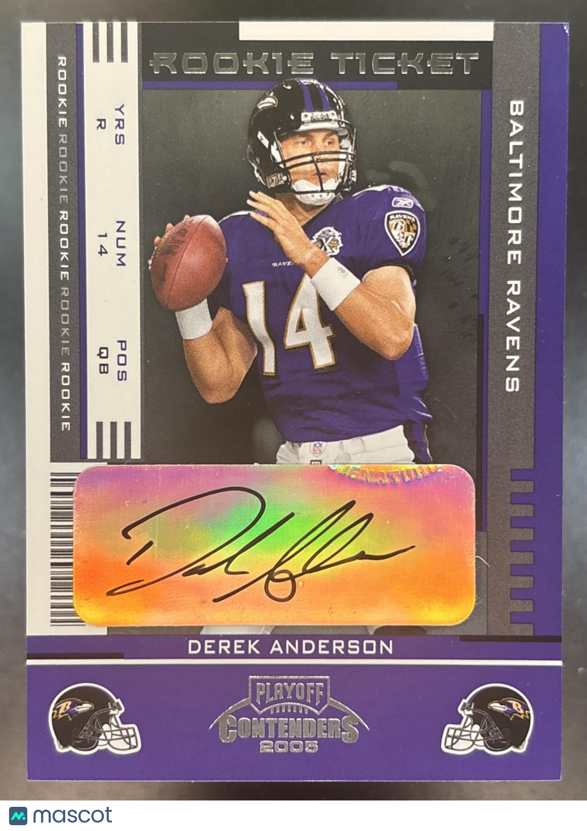 2005 Playoff Contenders Derek Anderson #134 RC Auto Baltimore Ravens