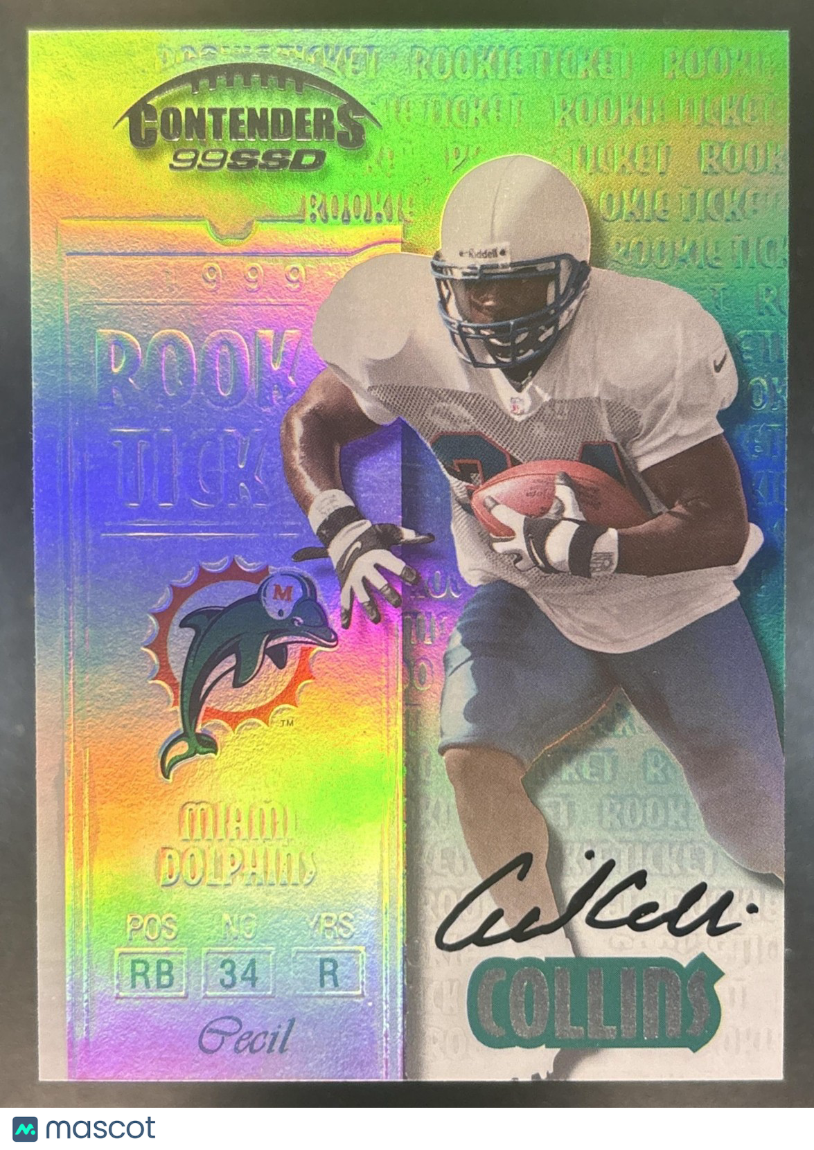 1999 Playoff Contenders SSD Cecil Collins #166 RC Auto Miami Dolphins
