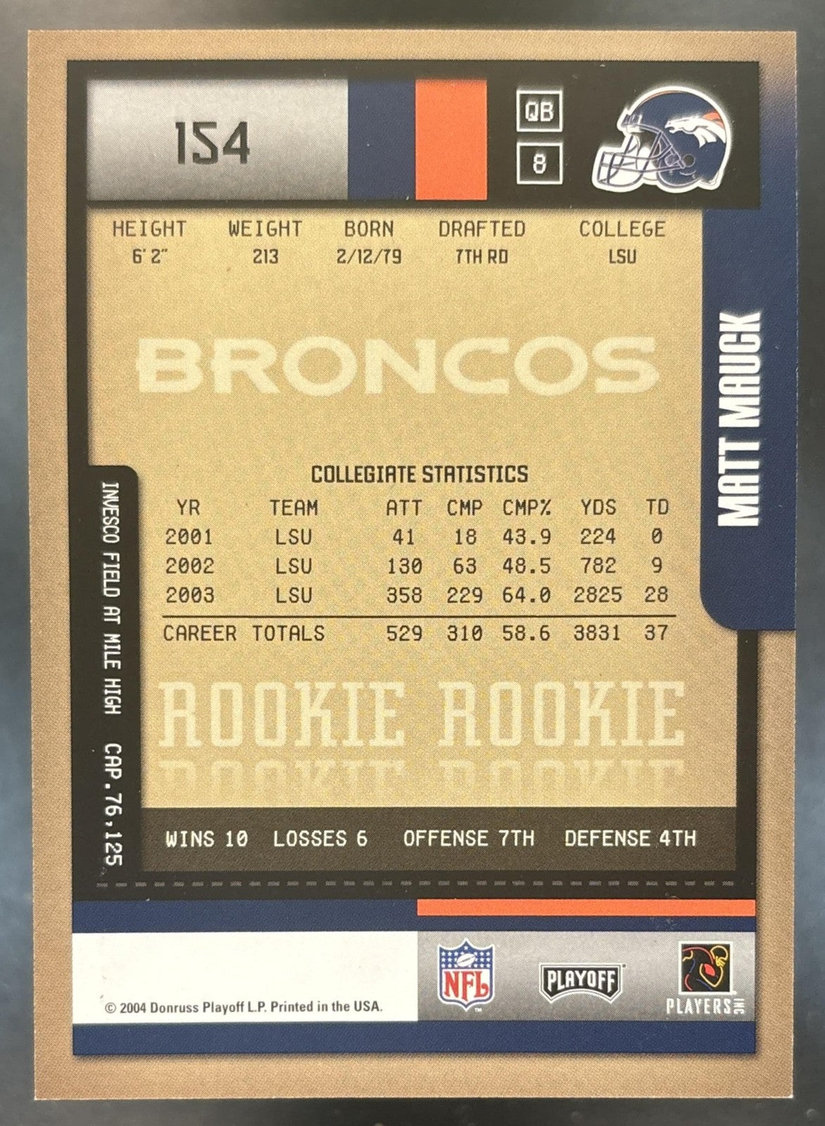 2004 Playoff Contenders Matt Mauck Auto #154 RC Denver Broncos