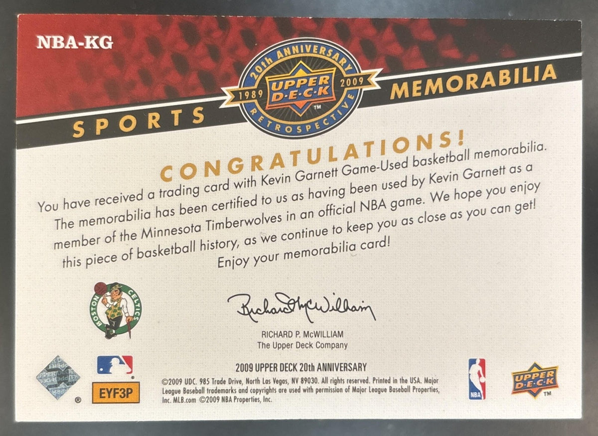 2009 Upper Deck 20th Anniversary Kevin Garnett Sports Memorabilia #NBA-KG MEM