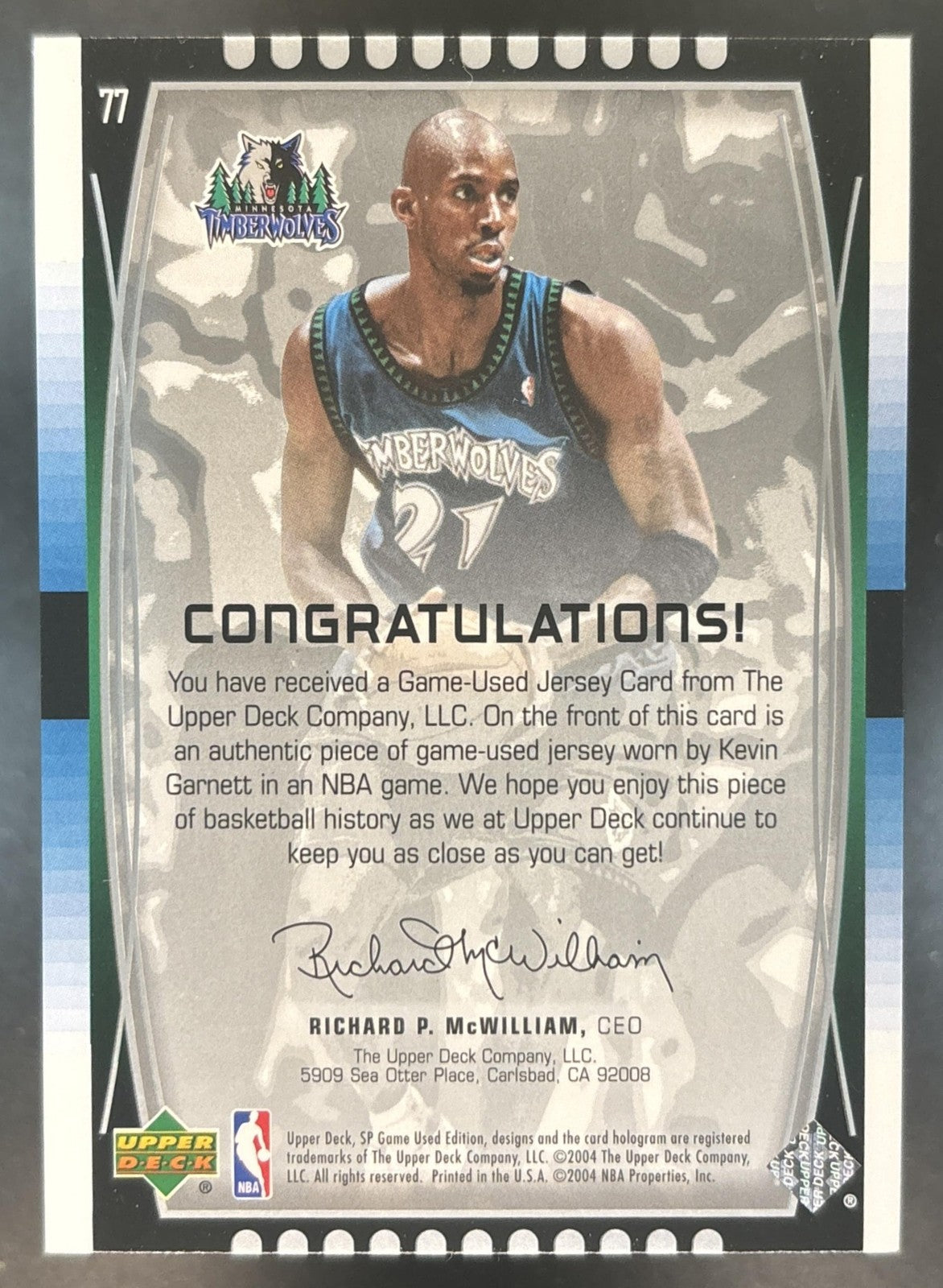 2004-05 SP Game Used Kevin Garnett #77 MEM Timberwolves
