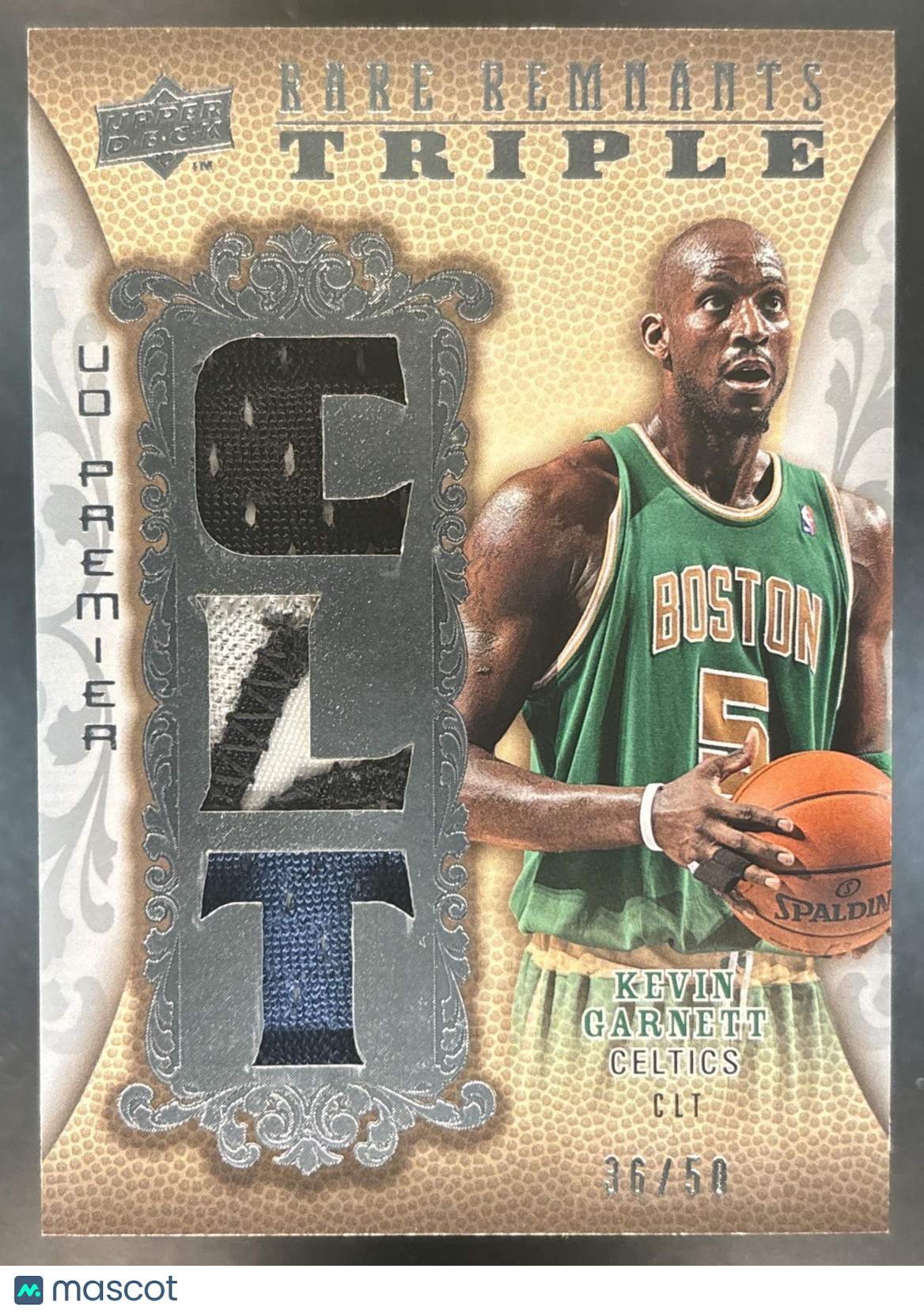 2008-09 Upper Deck Premier Kevin Garnett Rare Remnants Triple Patch /50 Celtics