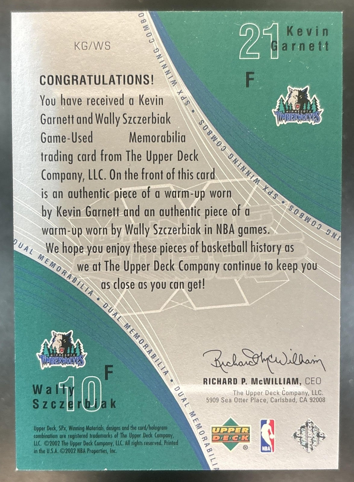 2002-03 SPx Kevin Garnett Wally Szczerbiak Winning Combos MEM Timberwolves
