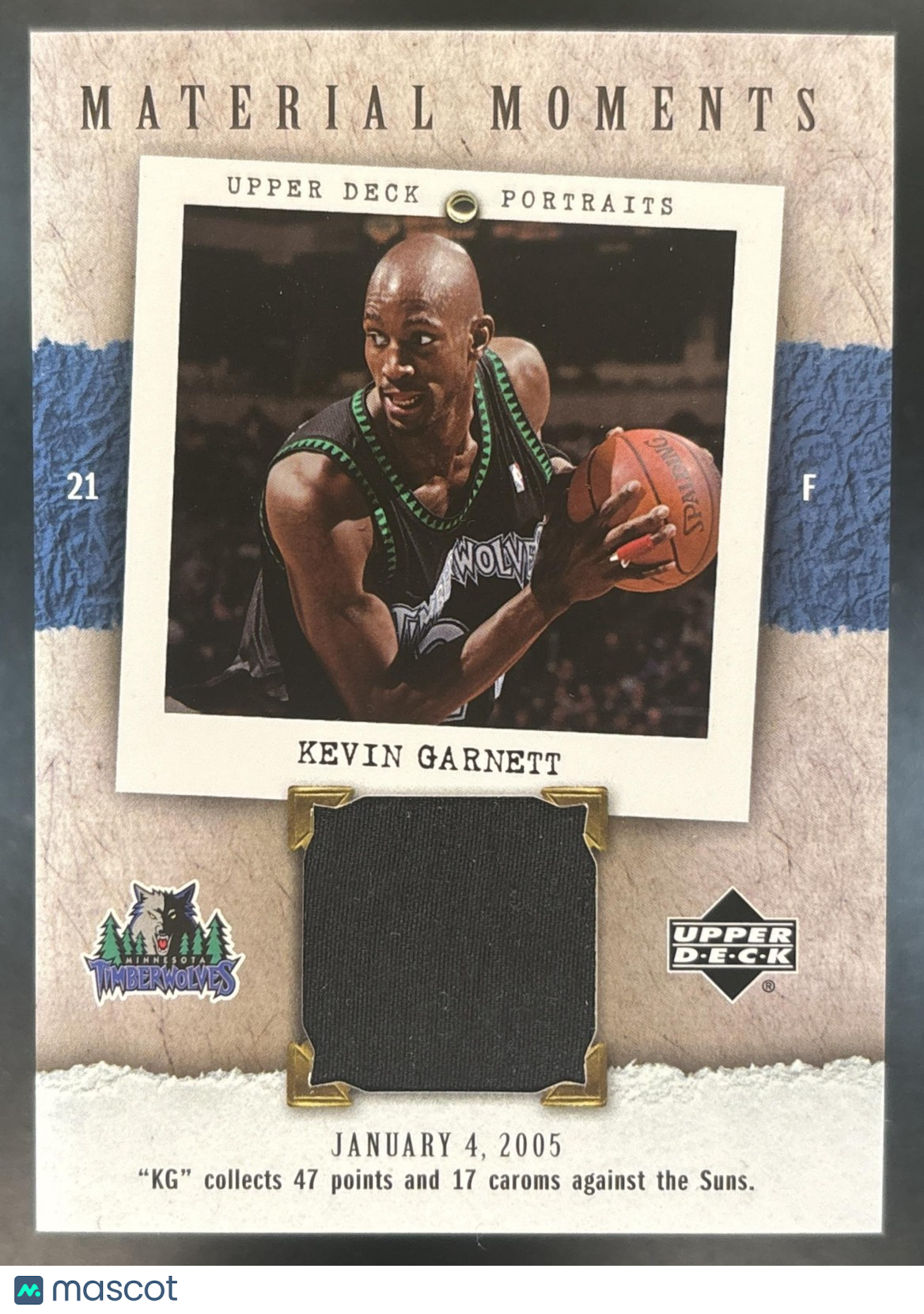 2005-06 Upper Deck Portraits Kevin Garnett Material Moments MEM Timberwolves
