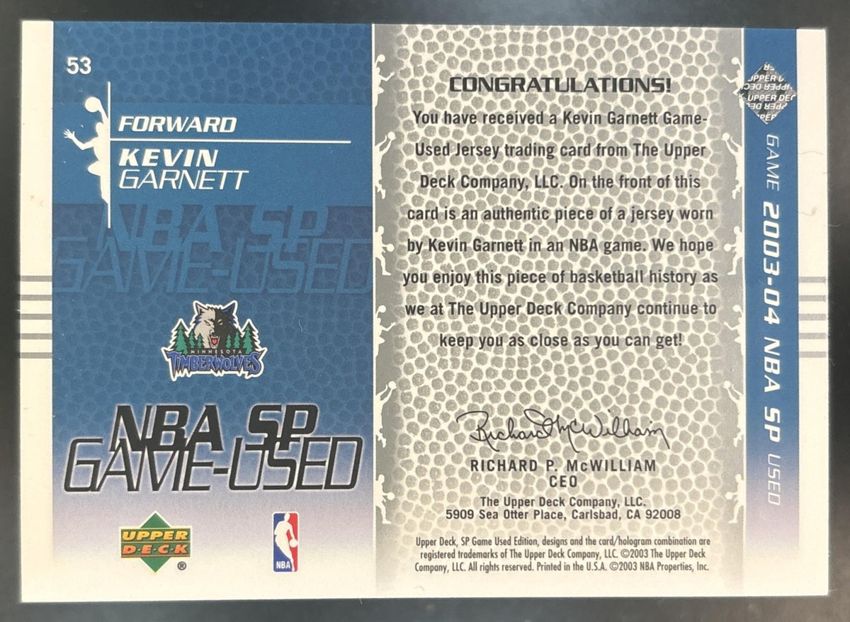 2003-04 SP Game Used Kevin Garnett #53 Minnesota Timberwolves