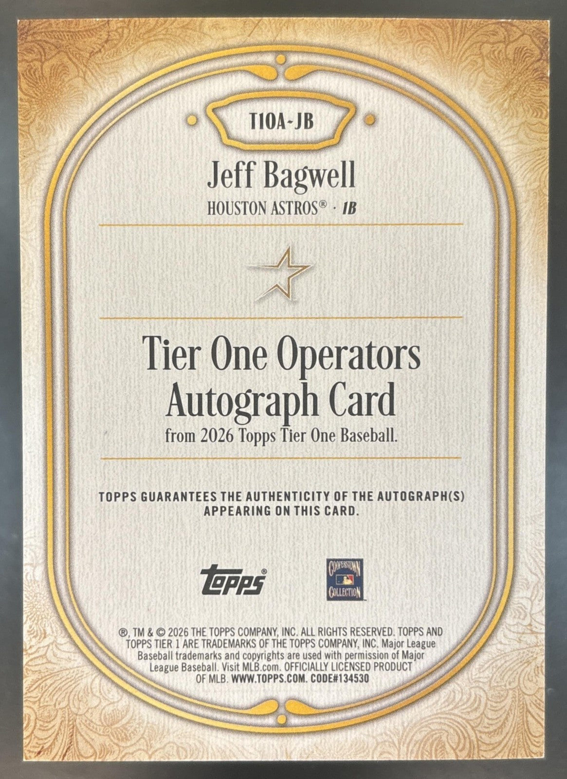 2026 Topps Tier One Jeff Bagwell Operators Auto /99 Houston Astros