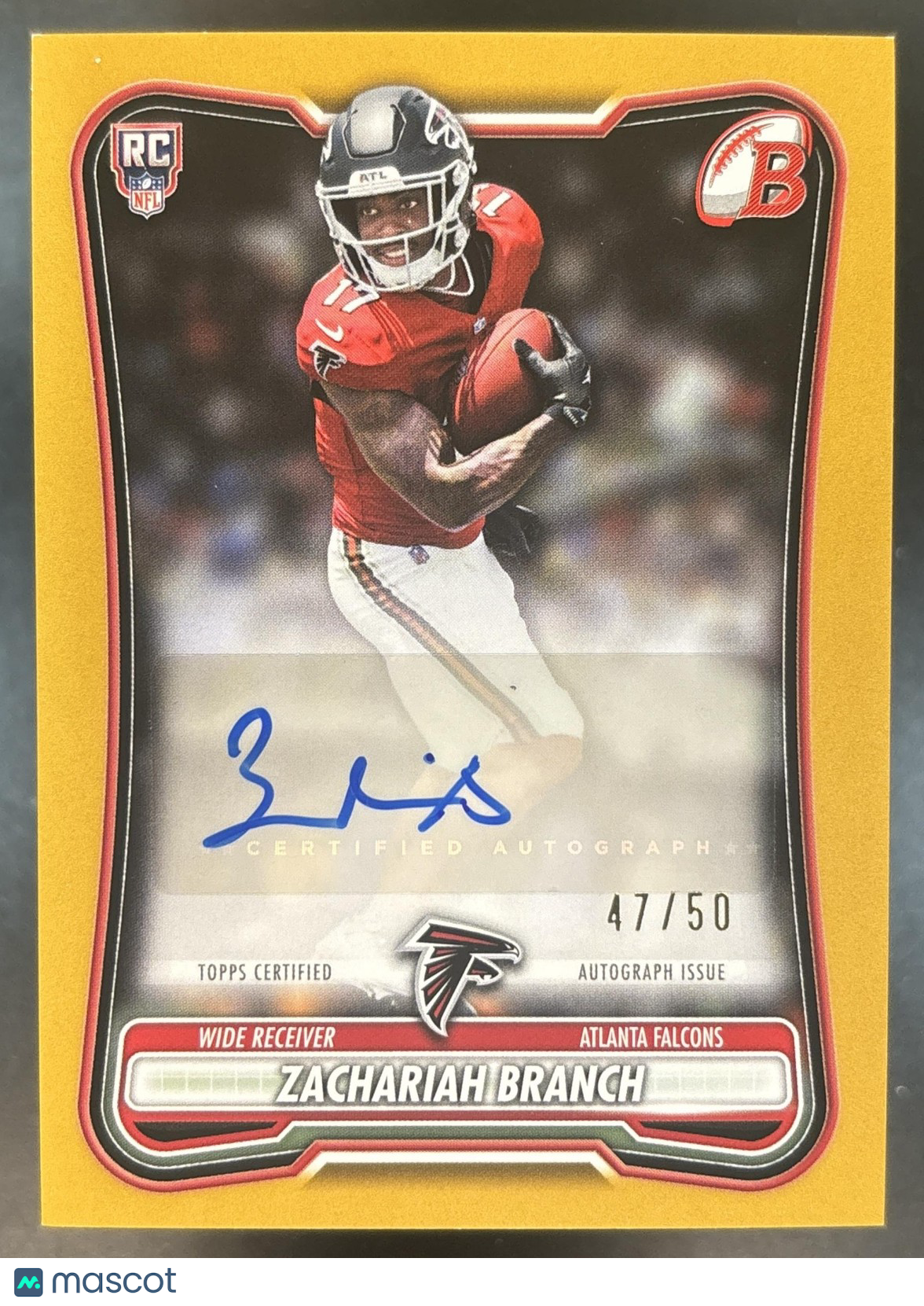2026 Bowman Zachariah Branch Auto Gold /50 RC Atlanta Falcons