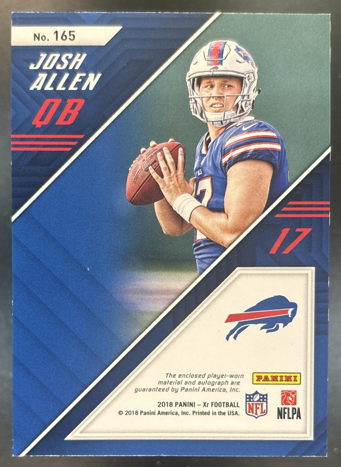 2018 Panini XR Josh Allen Orange 1/5 #165 MEM Auto RC Buffalo Bills