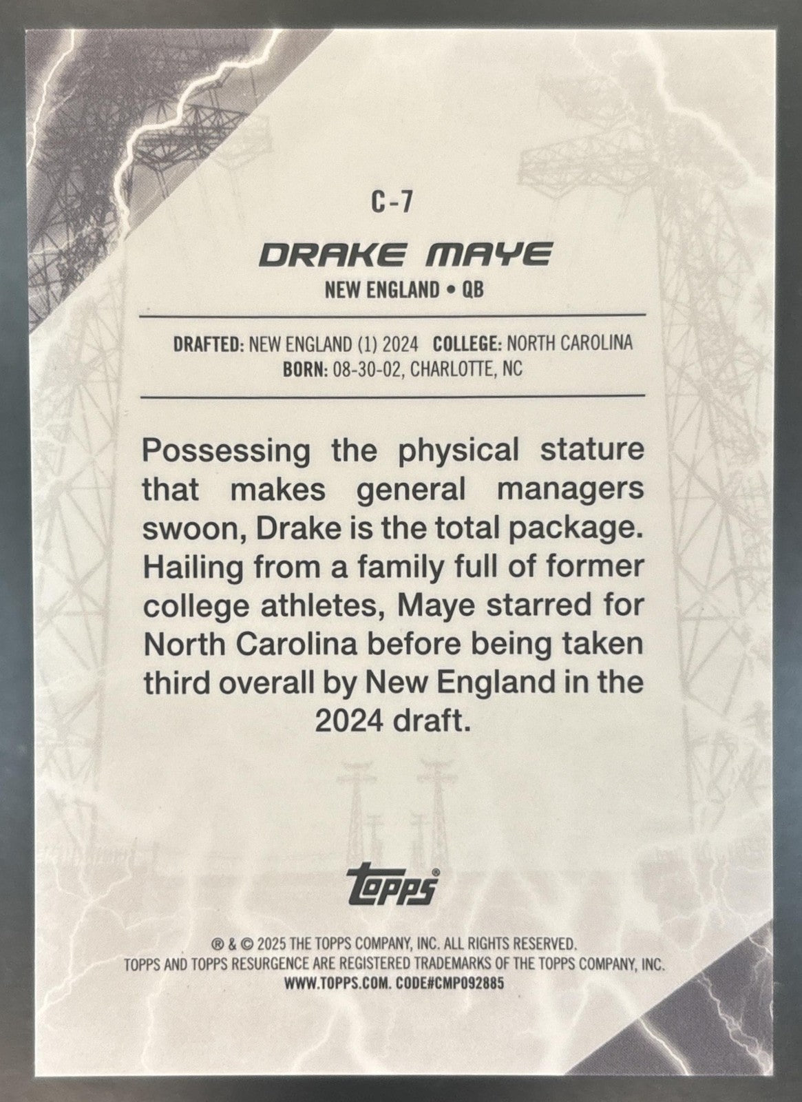 2024 Topps Resurgence Drake Maye Conductors Orange Power Surge /25 RC Patriots