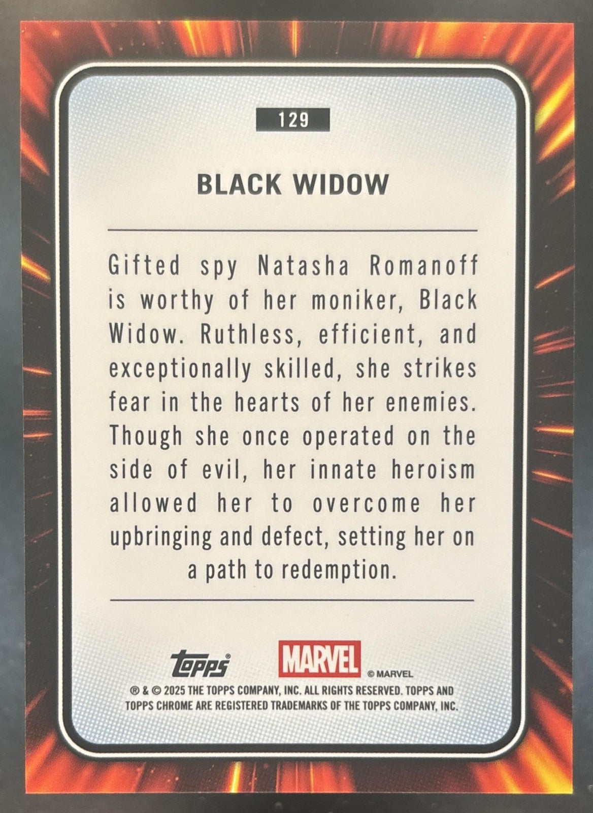 2025 Topps Chrome Marvel Sapphire Black Widow #129