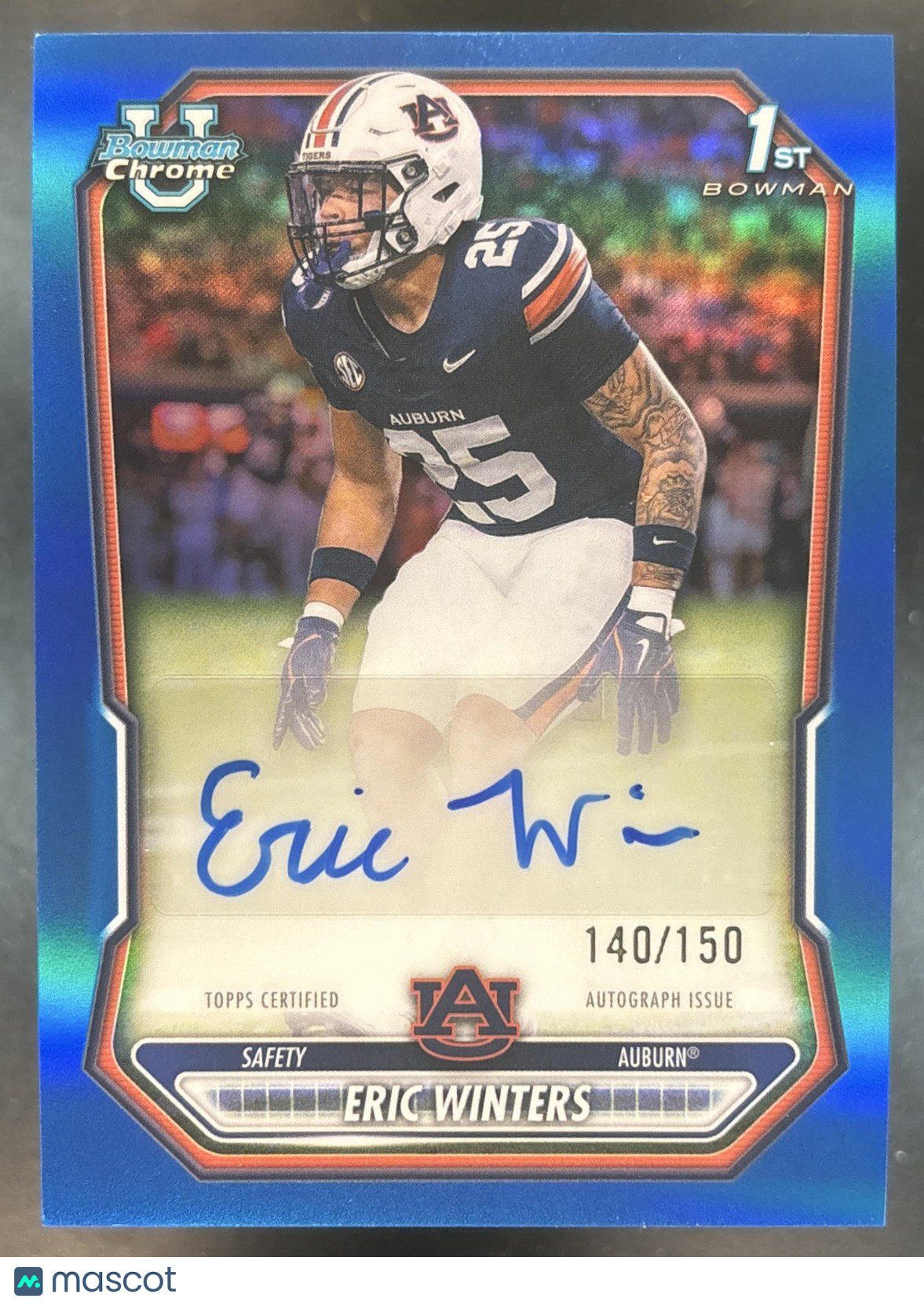 2026 Bowman Eric Winters Chrome Auto Blue /150 1st Prospect Auburn Tigers