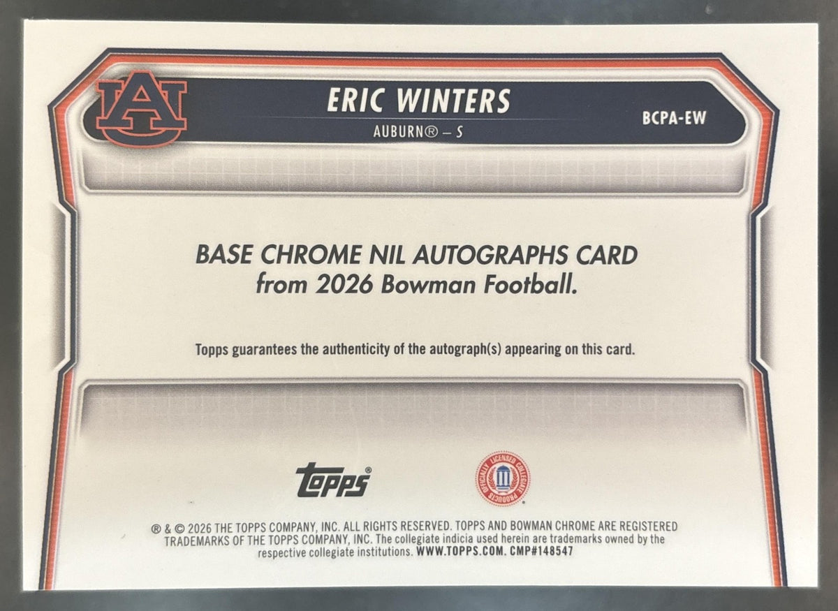2026 Bowman Eric Winters Chrome Auto Blue /150 1st Prospect Auburn Tigers