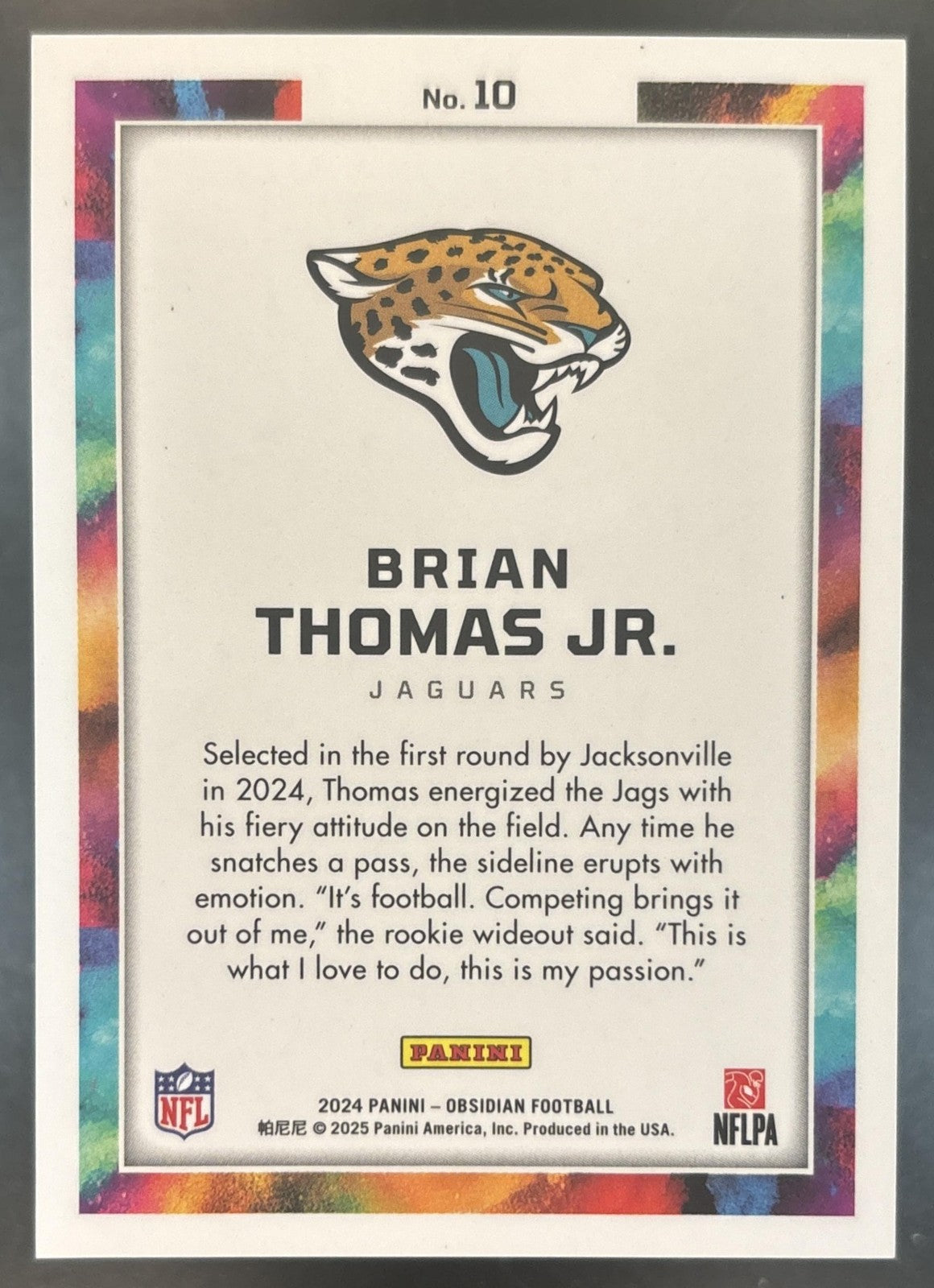 2024 Panini Obsidian Brian Thomas Jr. Black Color Blast #10 RC Jaguars