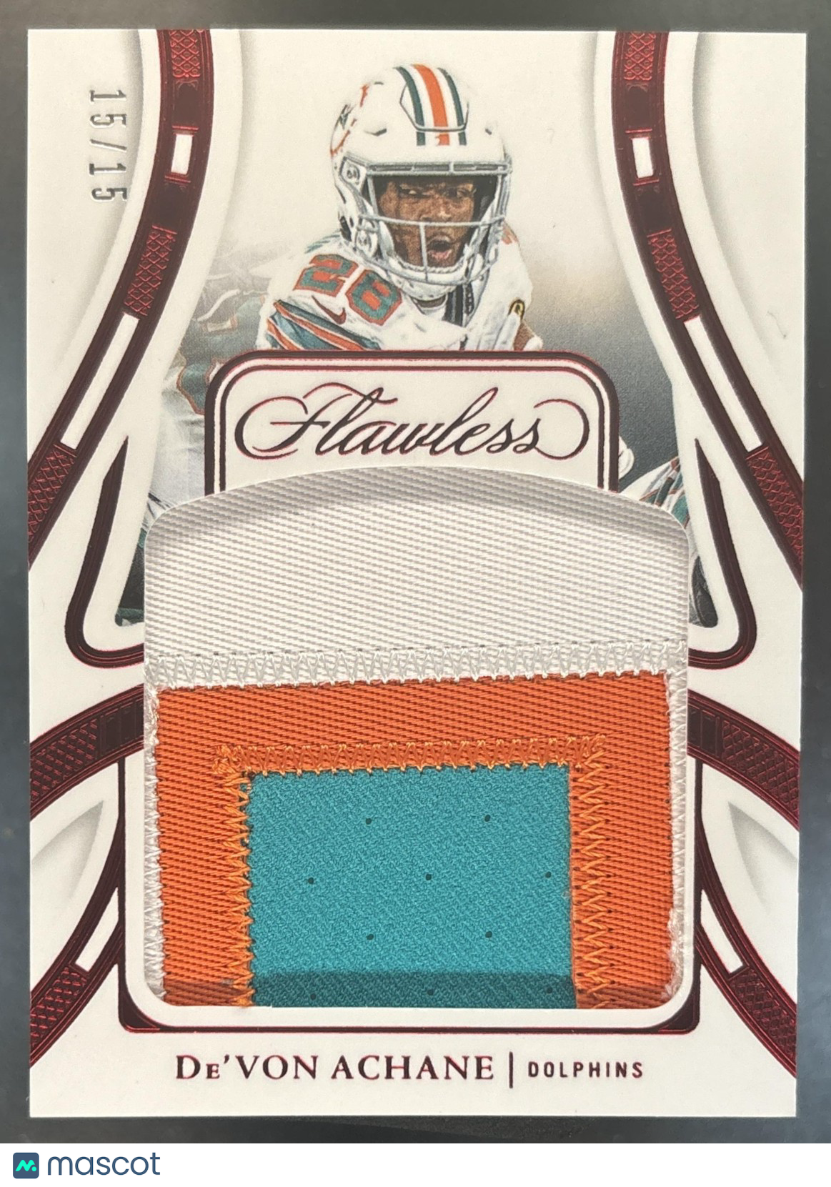 2024 Panini Flawless De'Von Achane Patches Ruby 15/15 #P-DAE MEM Miami Dolphins