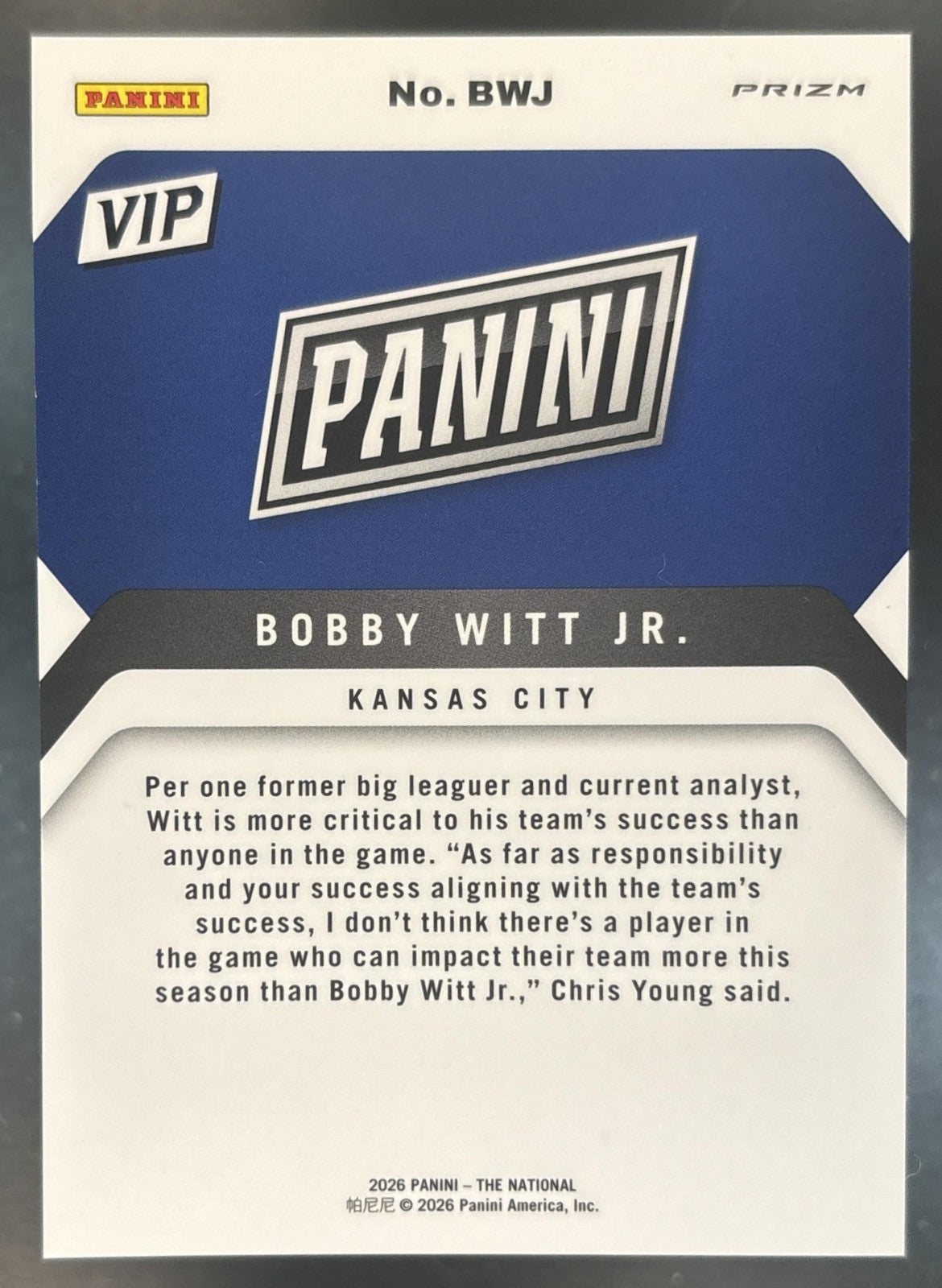 2026 Panini NSCC Bobby Witt Jr. Gold Pack VIP Snake Skin #BWJ