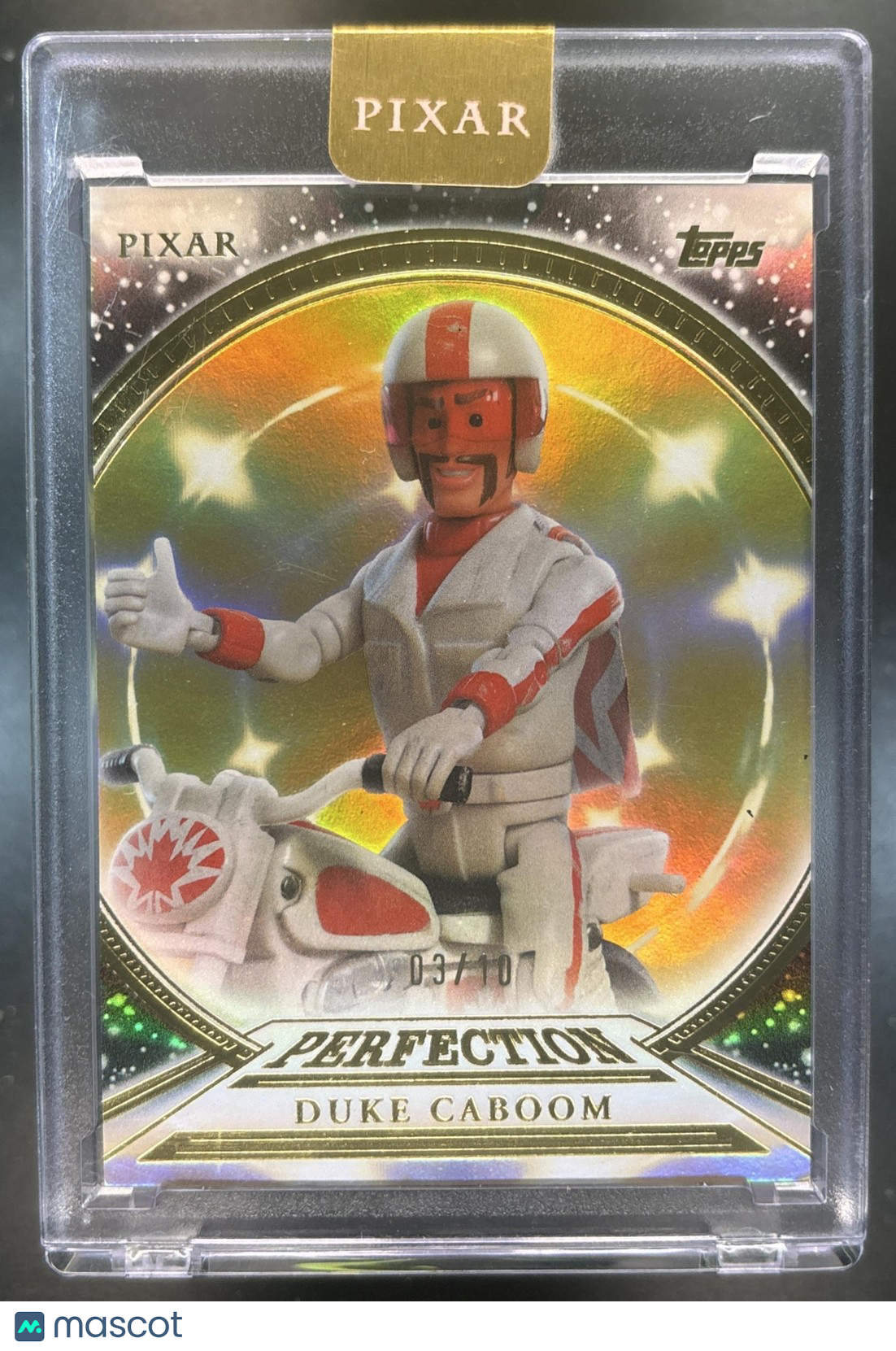 2025 Topps Chrome Pixar Gold Duke Caboom Perfection Encased Black /10 #PP-82