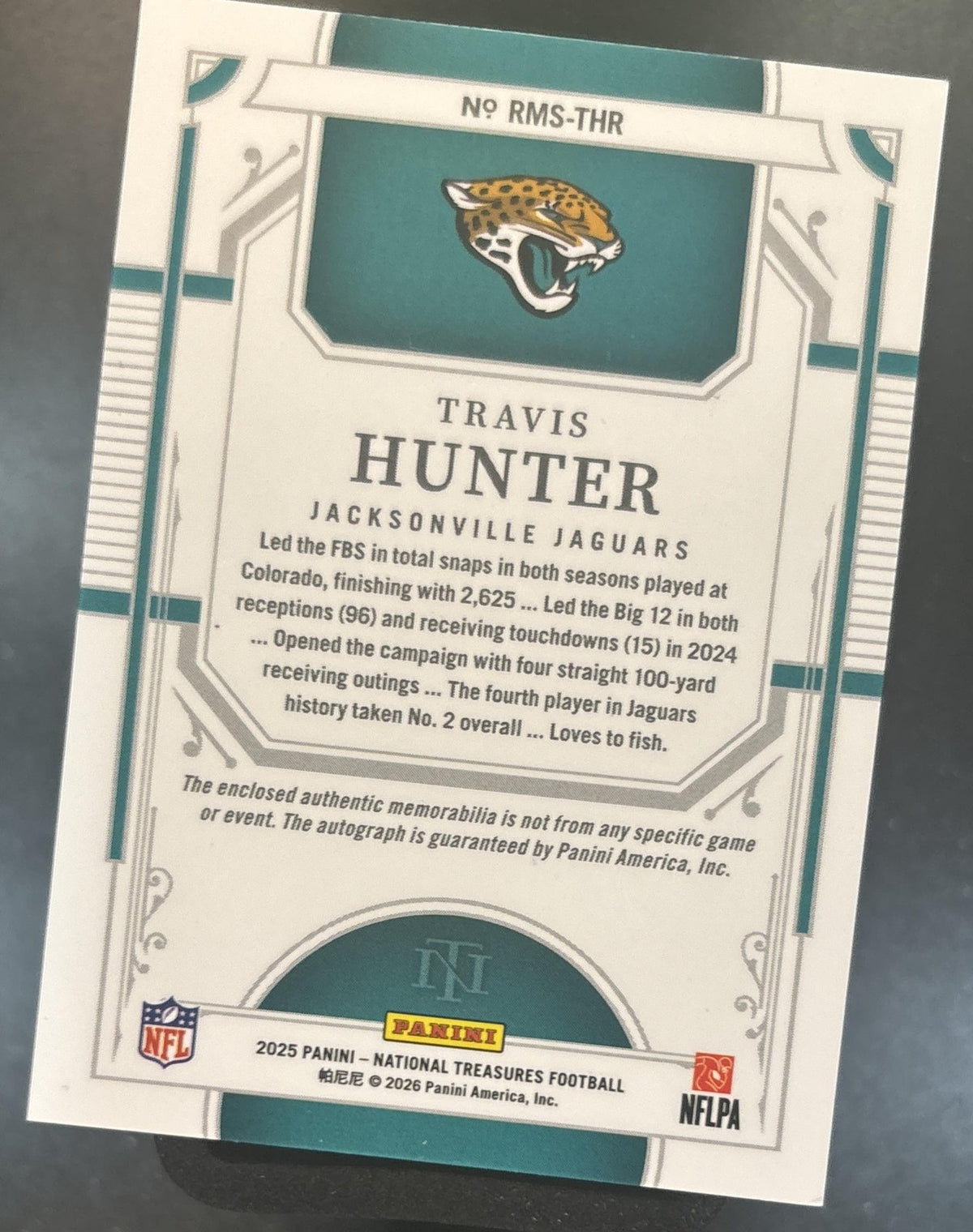 2025 National Treasures Travis Hunter Material Signatures RPS Triple Jersey /12