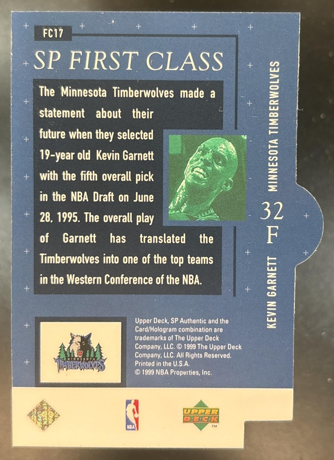 1998-99 SP Authentic Kevin Garnett First Class #FC17 Minnesota Timberwolves