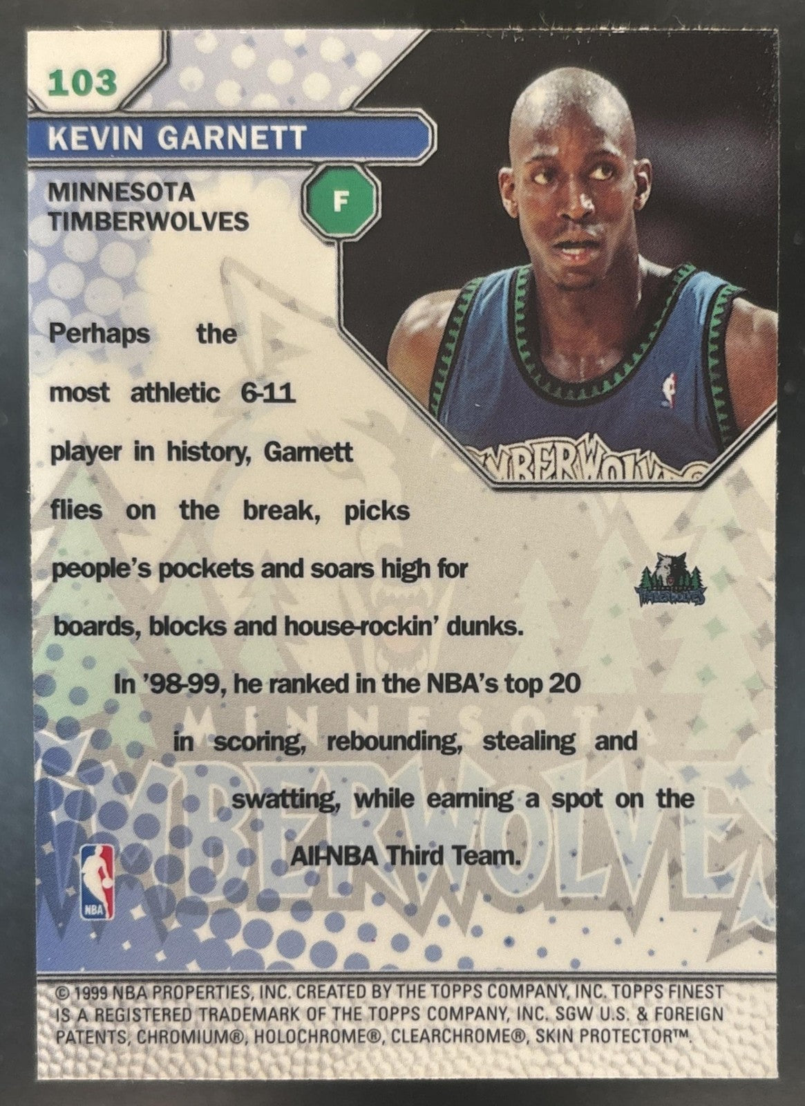1999-00 Topps Finest Kevin Garnett #103 Minnesota Timberwolves