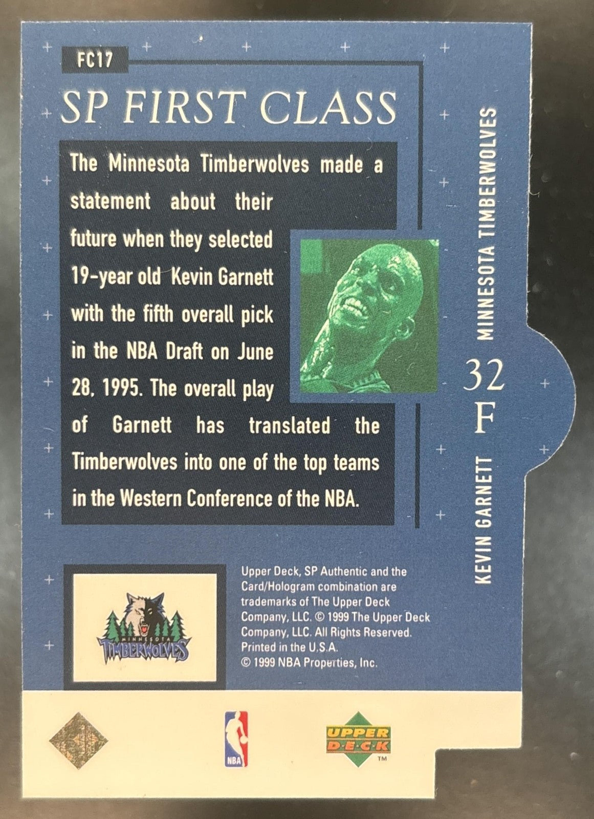 1998-99 SP Authentic Kevin Garnett First Class #FC17 Minnesota Timberwolves