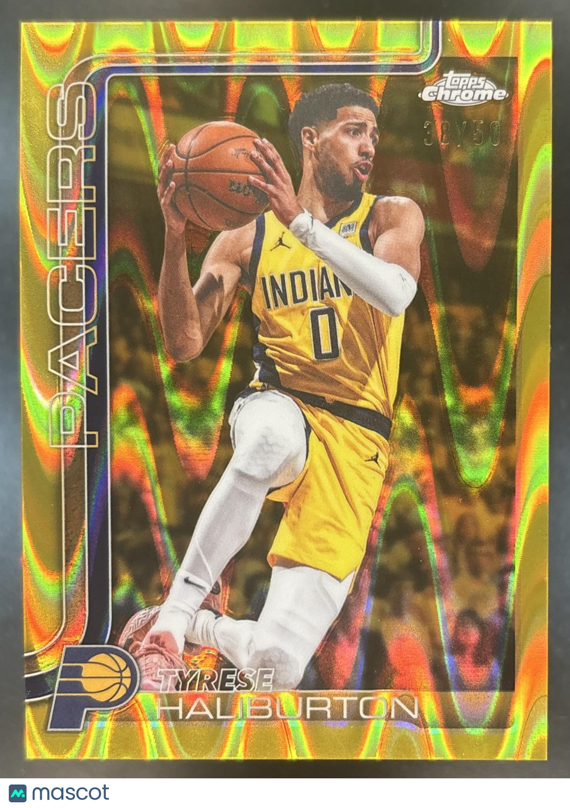 2025-26 Topps Chrome Update Tyrese Haliburton Gold Ray Wave /50 #18 Pacers
