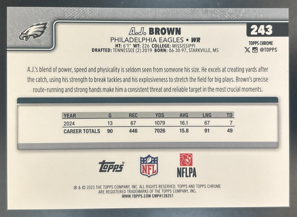 2025 Topps Chrome A.J. Brown Gold Refractor /50 #243 Philadelphia Eagles