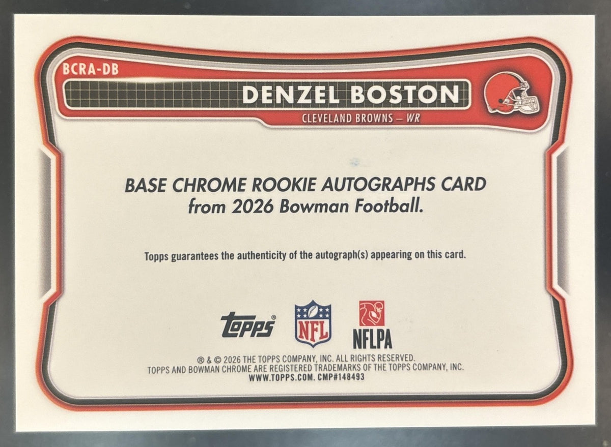 2026 Bowman Denzel Boston Chrome Rookie Auto #BCRA-DB RC Cleveland Browns