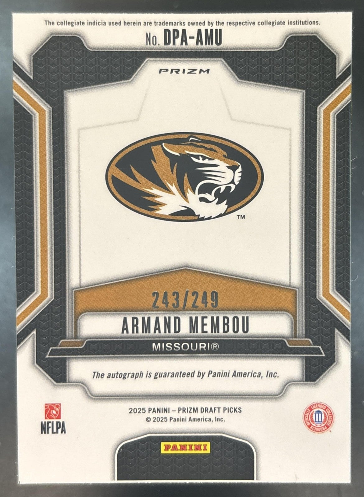 2025 Panini Prizm Draft Picks Armand Membou Auto Blue /249 Missouri Tigers