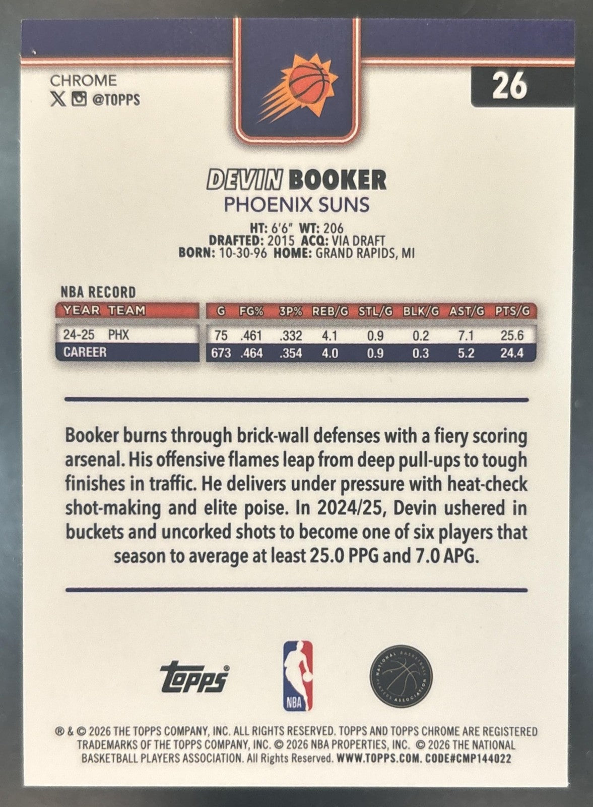 2025-26 Topps Chrome Update Devin Booker Green /99 #26 Phoenix Suns