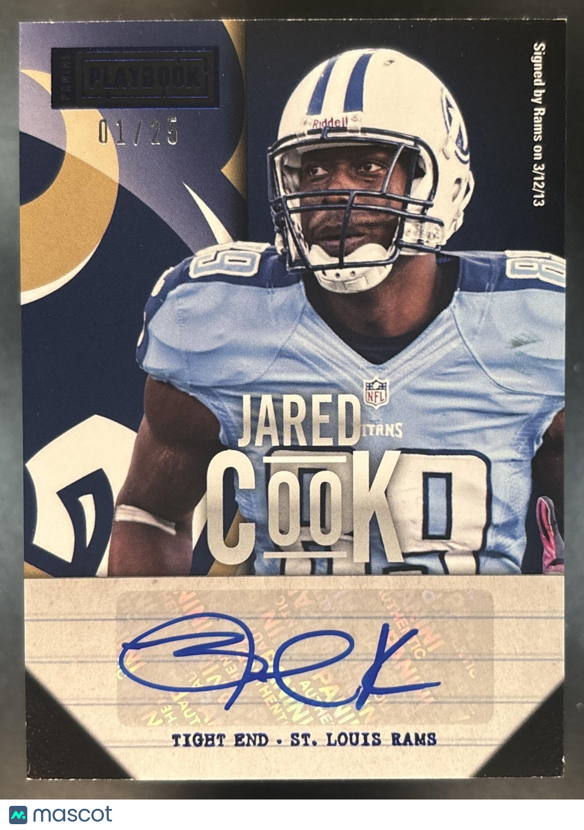 2013 Panini Playbook Jared Cook Blue 1/25 #76 Auto St. Louis Rams