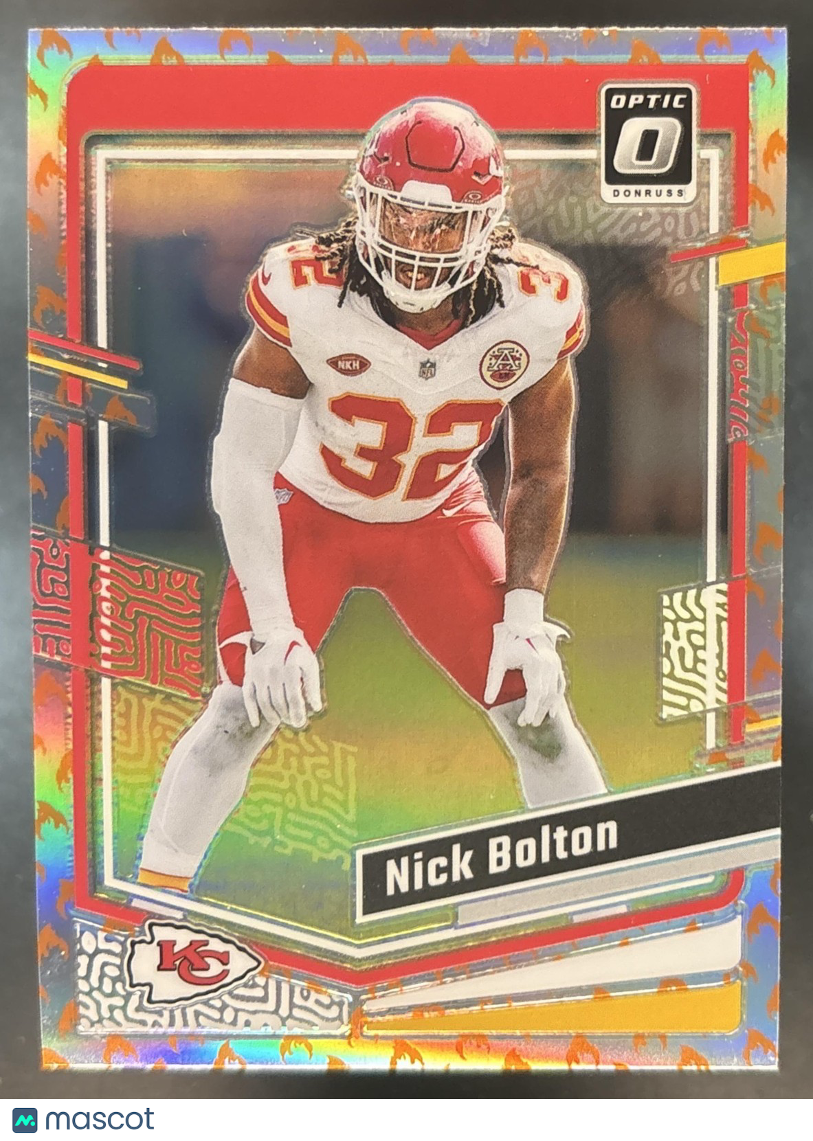 2023 Panini Donruss Optic Nick Bolton Fire Emoji Prizm #92 Kansas City Chiefs