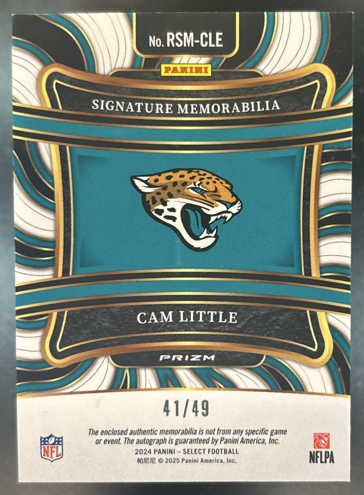 2024 Panini Select Cam Little Patch Auto /49 MEM RC Jacksonville Jaguars