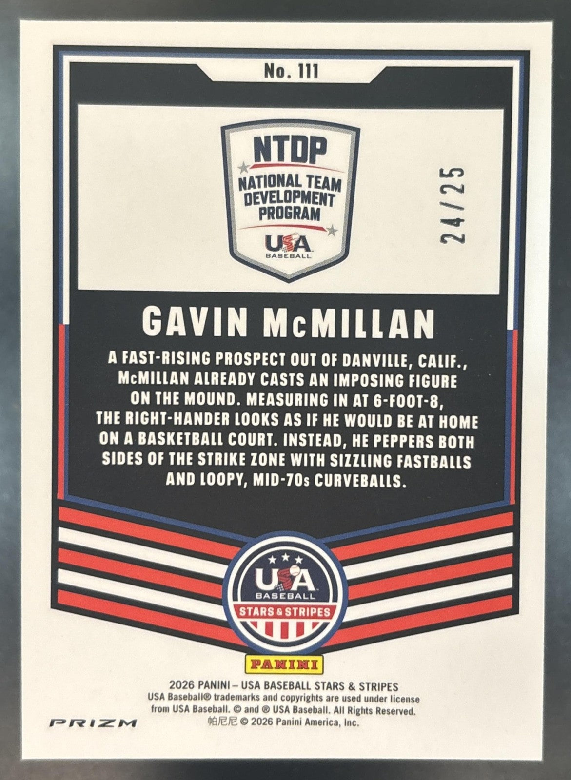 2026 Panini Stars and Stripes Prizm Gavin McMillan Green Ice /25 #111