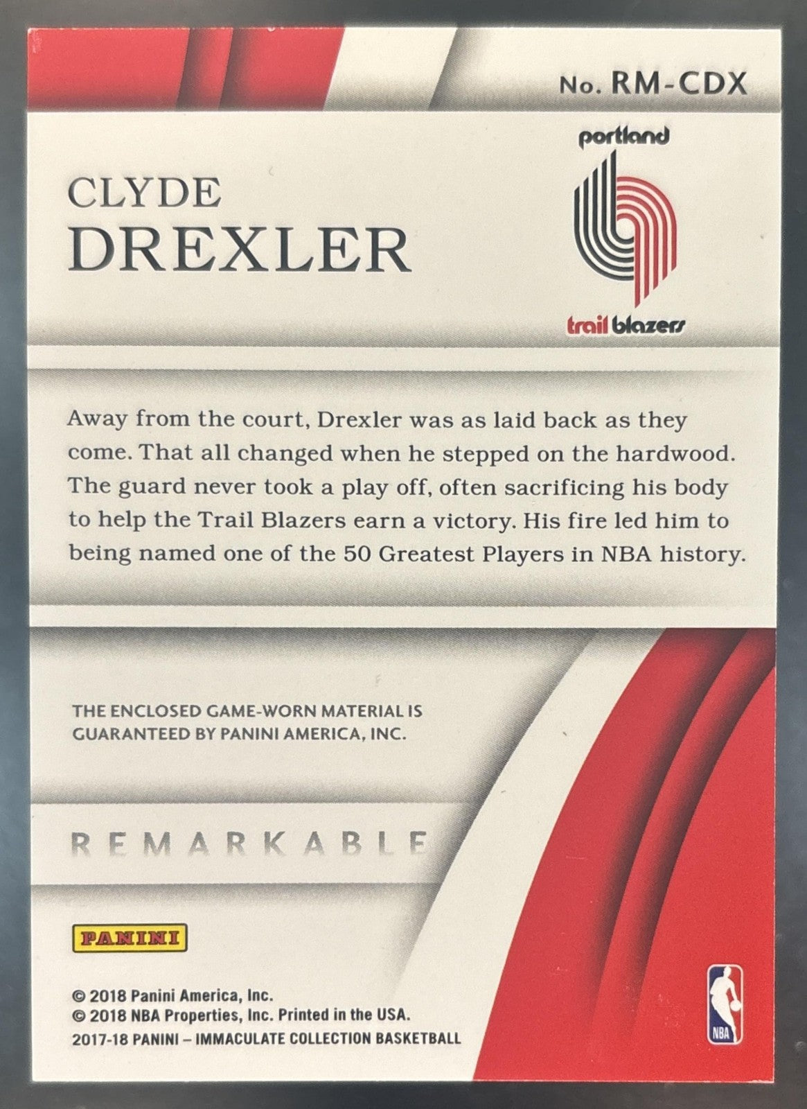 2017-18 Immaculate Collection Clyde Drexler Remarkable Memorabilia /49