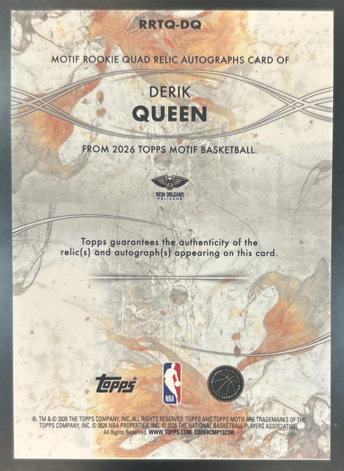 2025-26 Topps Motif Derik Queen Rookie Quad Relic Auto /10 MEM RC Pelicans