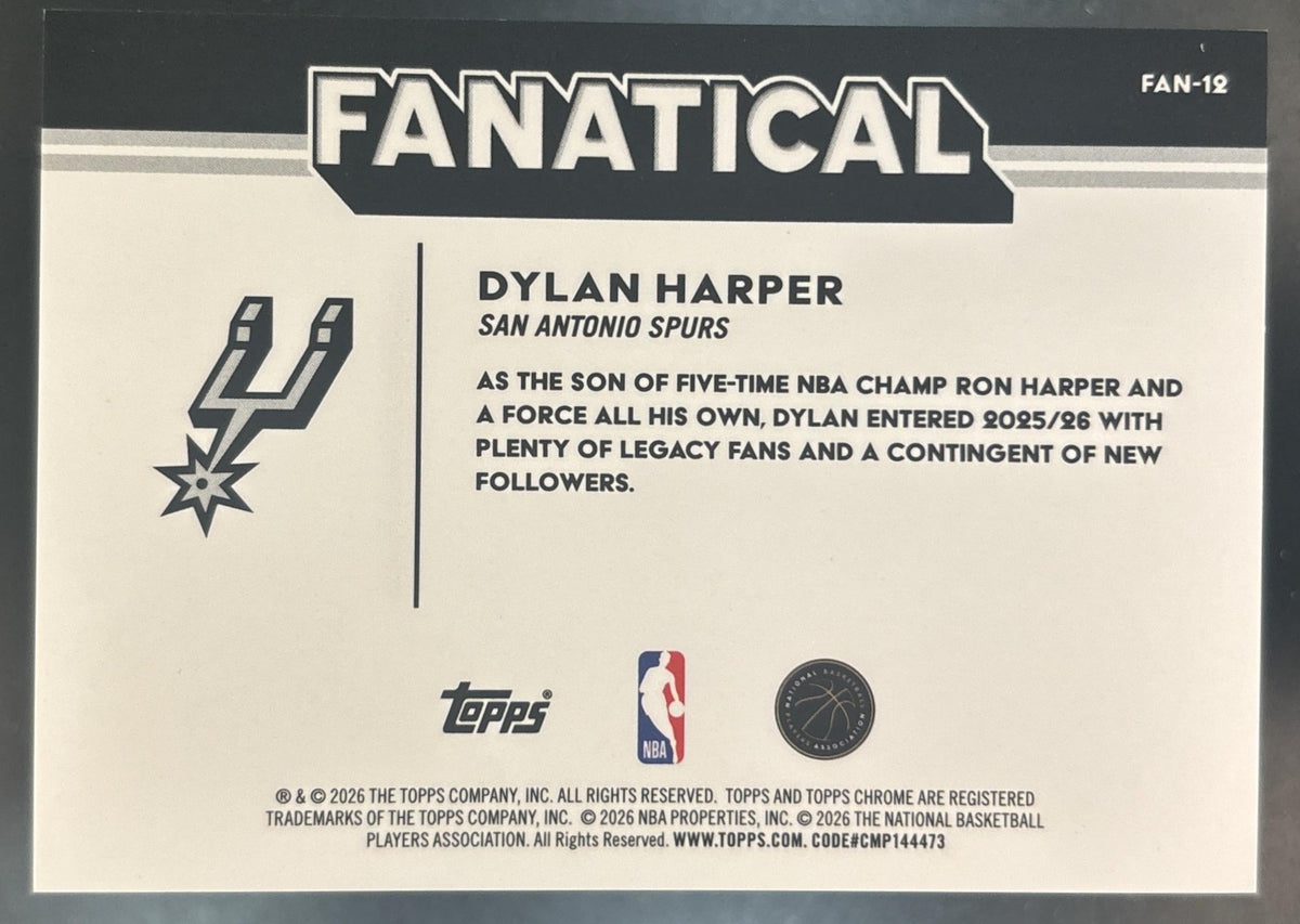 2025-26 Topps Chrome Update Dylan Harper Fanatical #FAN-12 RC San Antonio Spurs
