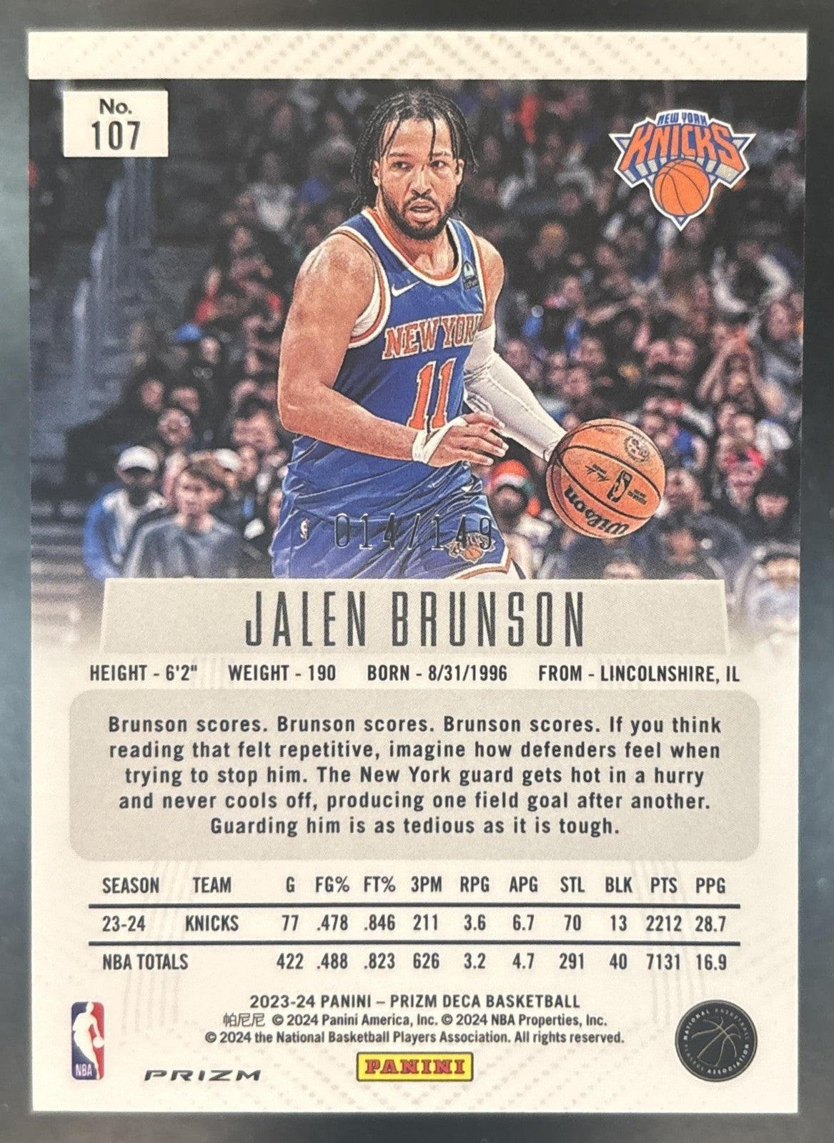 2023-24 Panini Prizm Deca Jalen Brunson Blue /149 #107 New York Knicks
