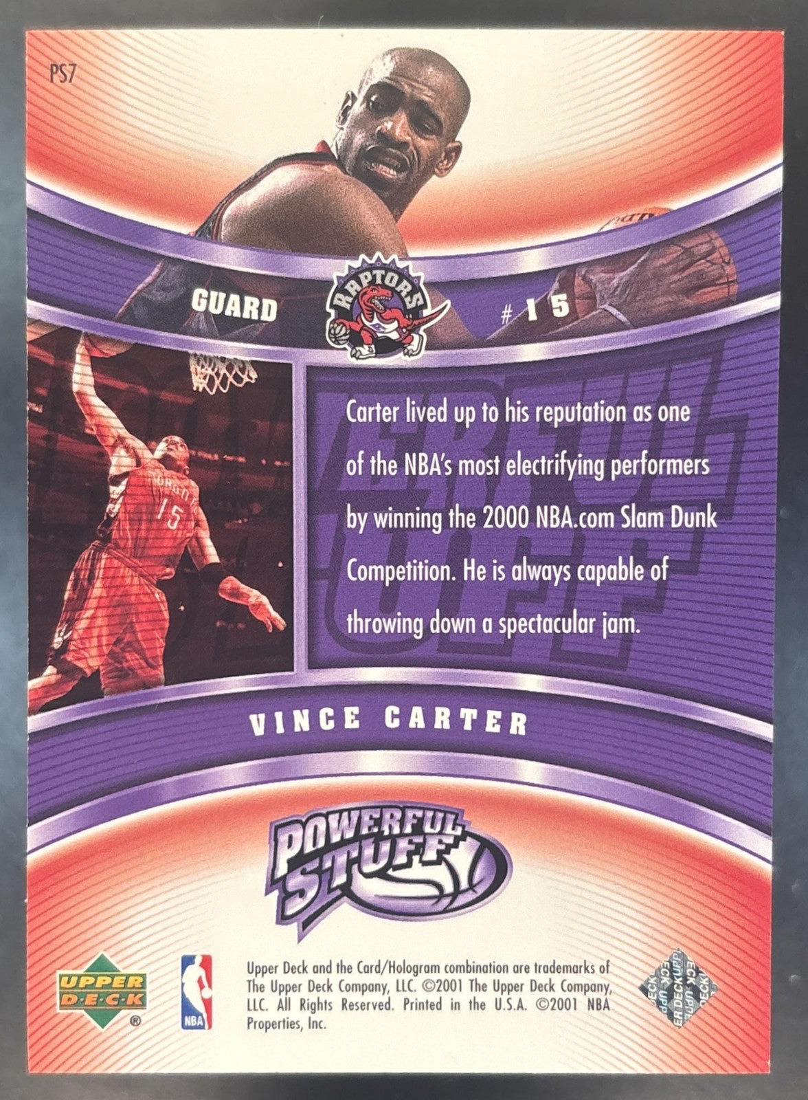 2000-01 Upper Deck Encore Vince Carter Powerful Stuff #PS7 Toronto Raptors